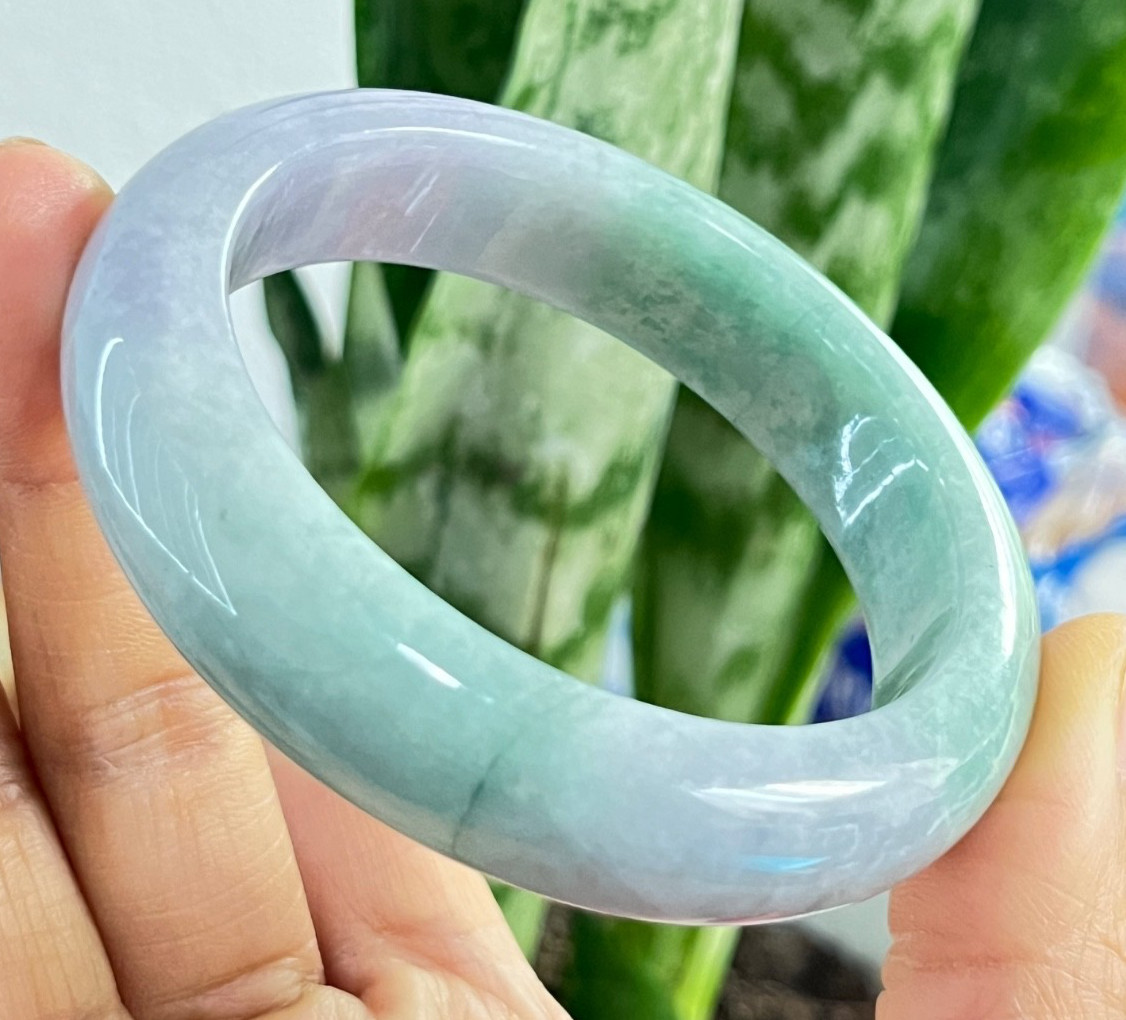 Natural Grade A Burmese Jadeite Bangle 52.7mm Lavender & Green – Unique Piece