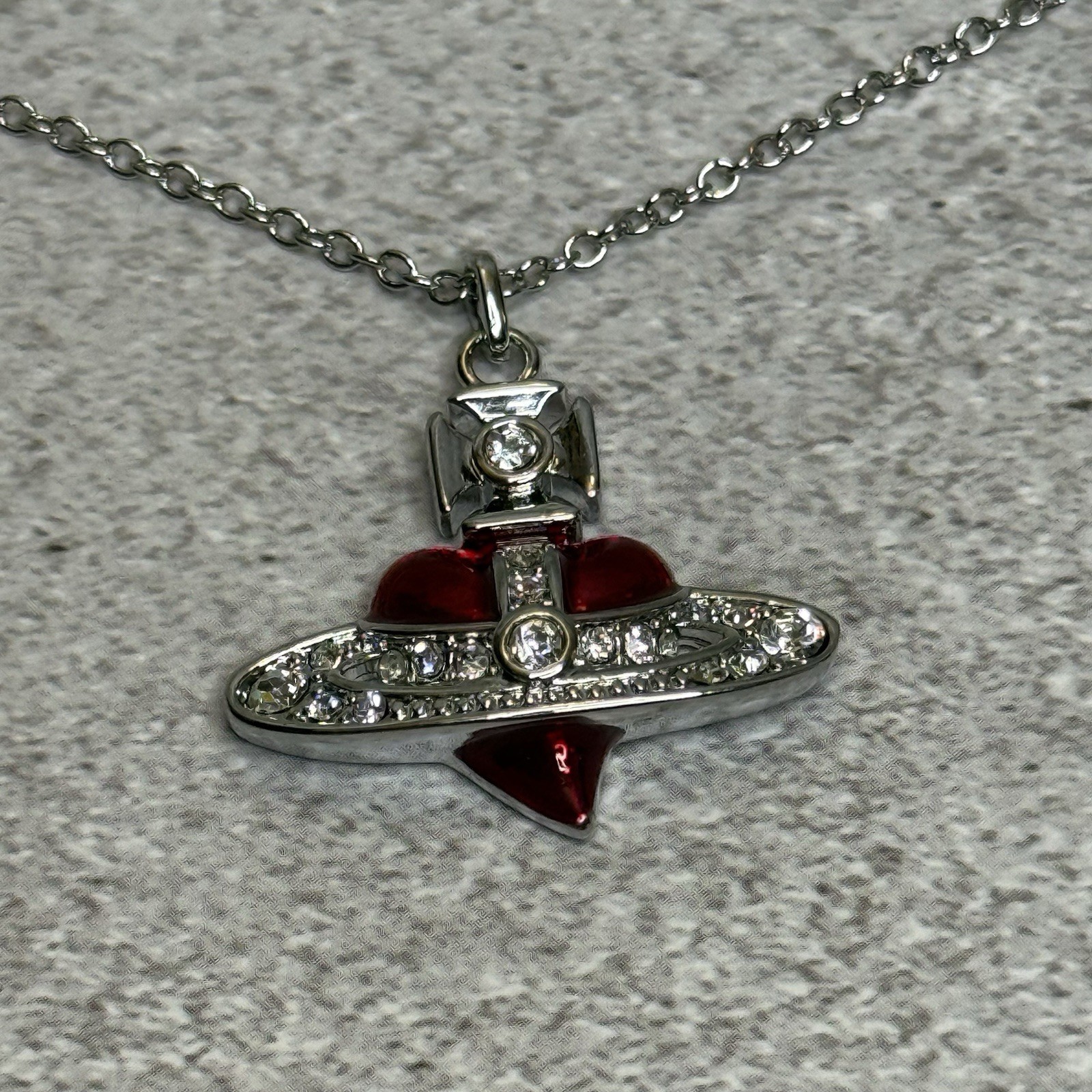 Used Vivienne Westwood Necklace Red Diamante Heart WITH PACKAGING