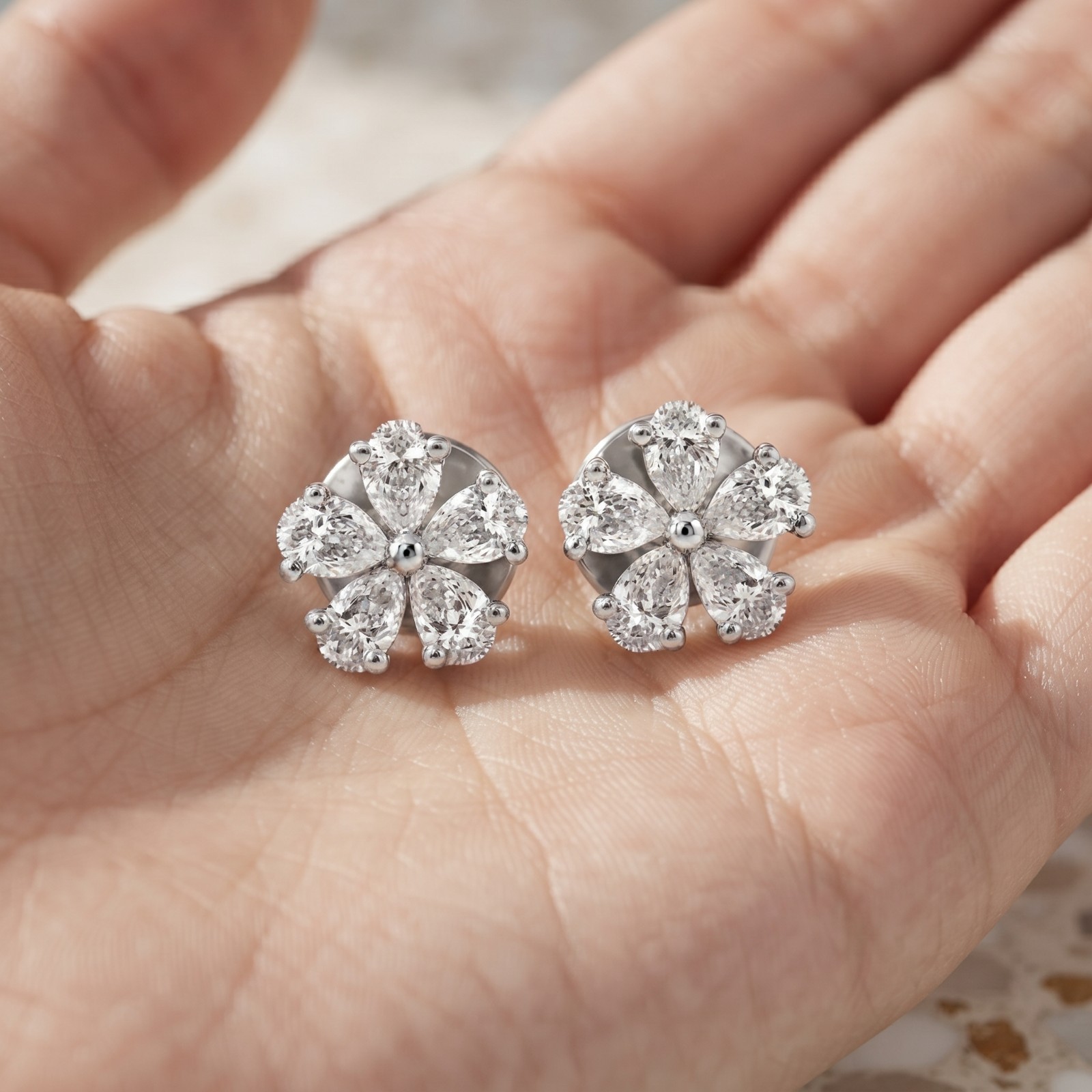 2.00 Ct Pear Cut Natural Diamond 18K Solid White Gold Birthday Gift Stud