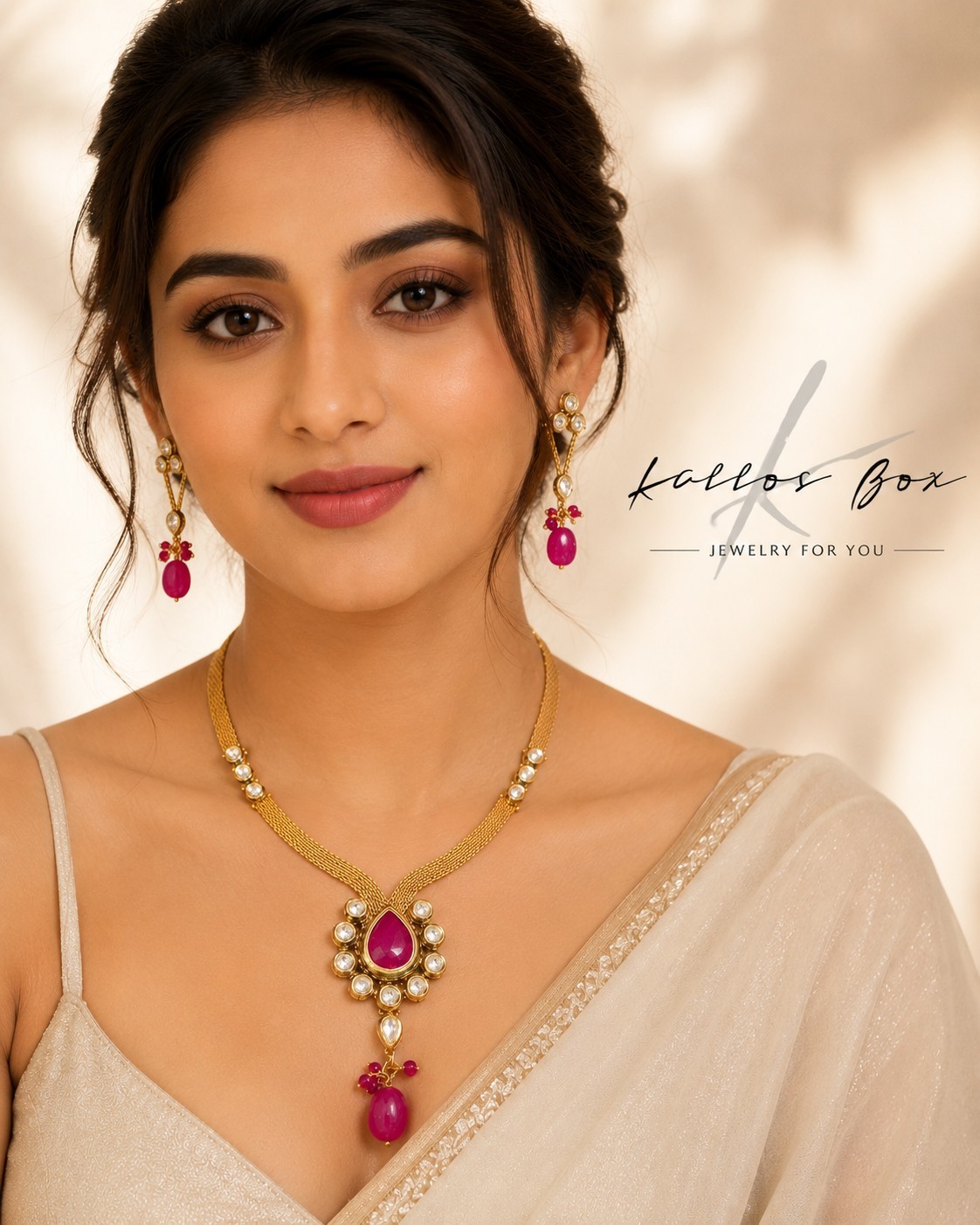 Pink Kundan Necklace With Earrings For Wedding Or Any Other Festive Occasion