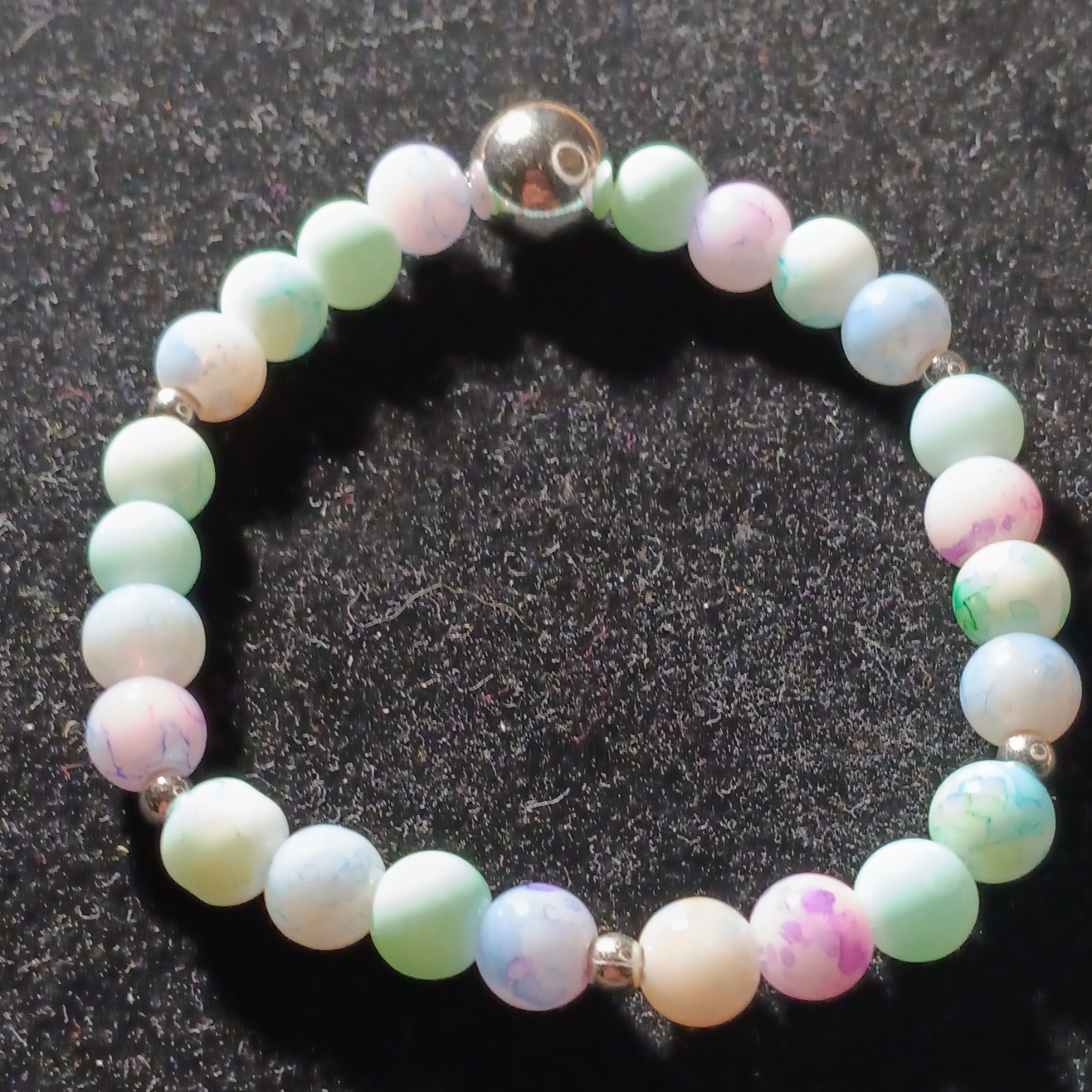 Set of 4 Handmade Multicolor Glass Bead Stretch Slip-On Stackable Bracelets