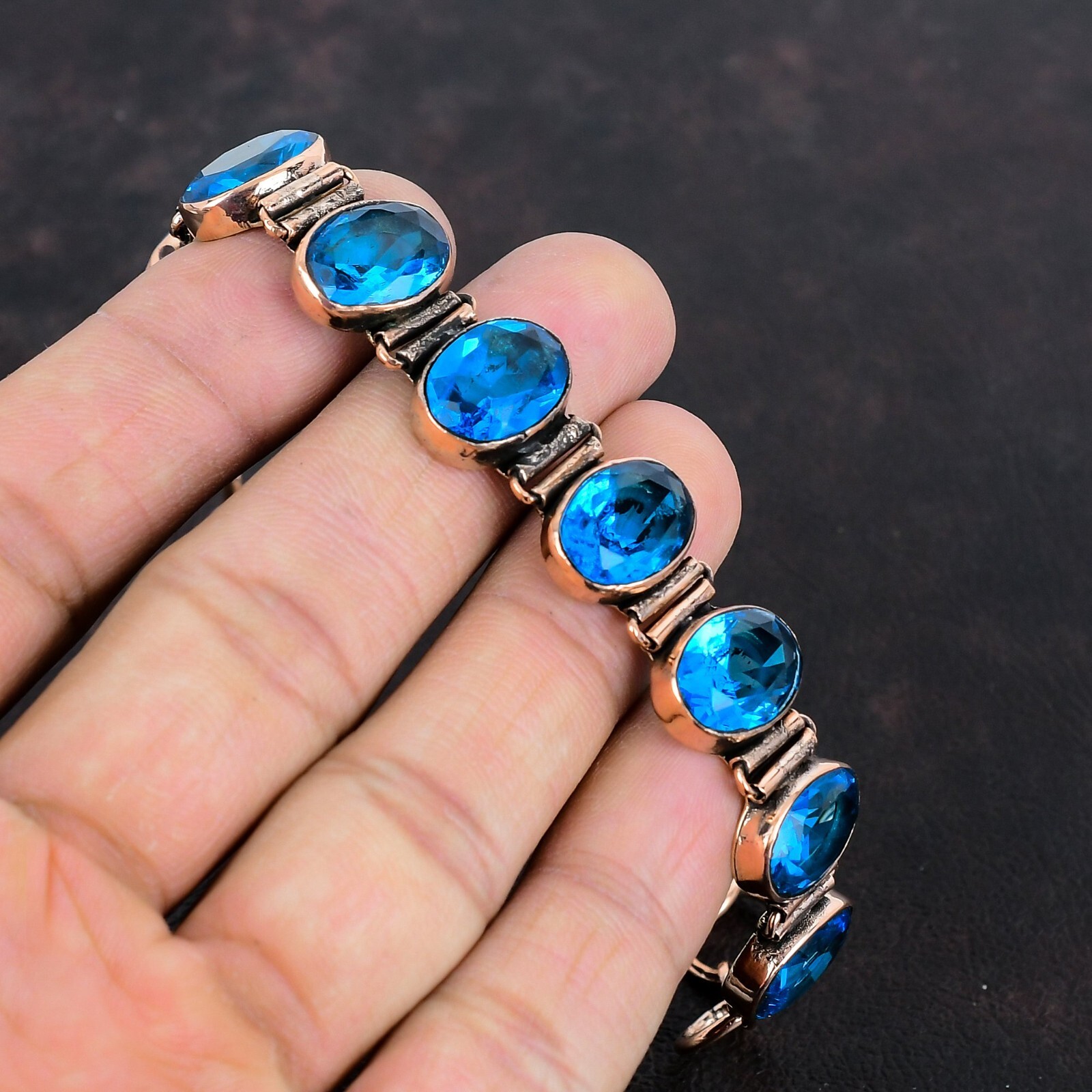 Christmas Sale Copper Swiss Blue Topaz Gemstone Mother Trendy Bracelet Jewelry
