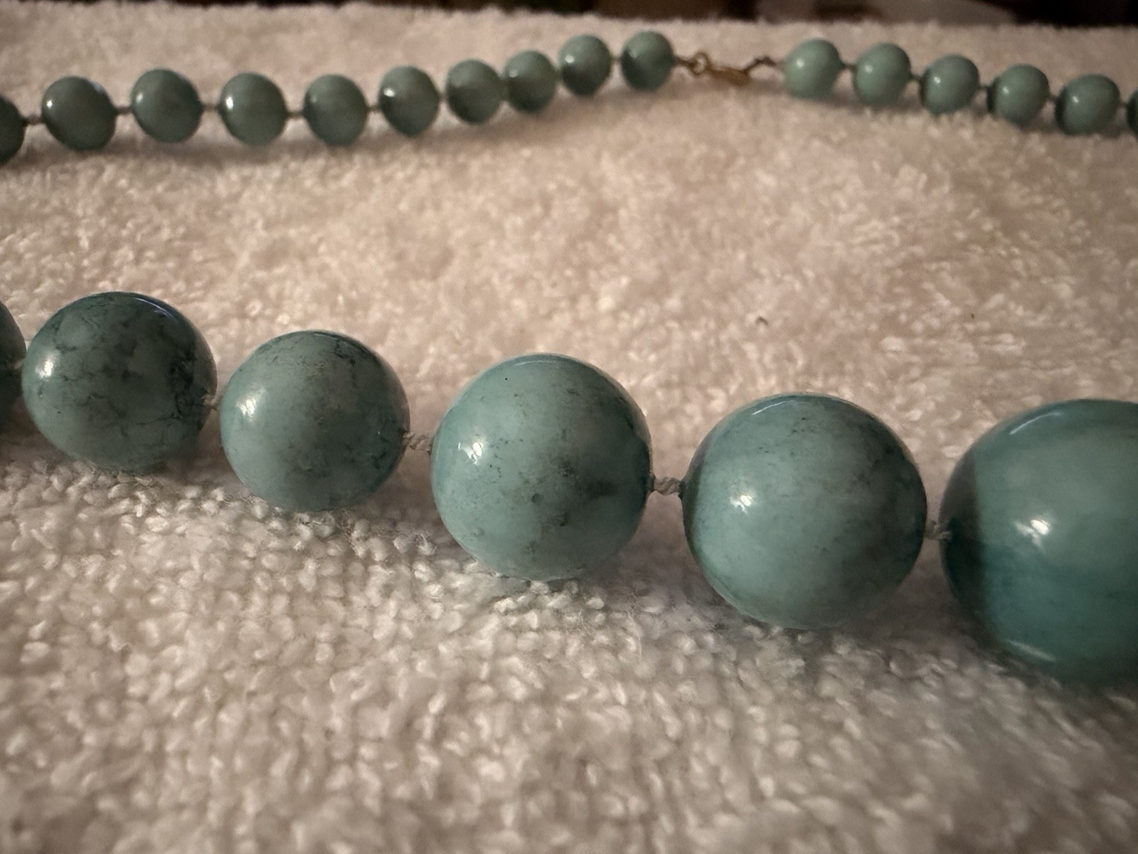 Blue Round Stone Beaded Necklace, Ball/Bead Chain, Spring Ring Clasp