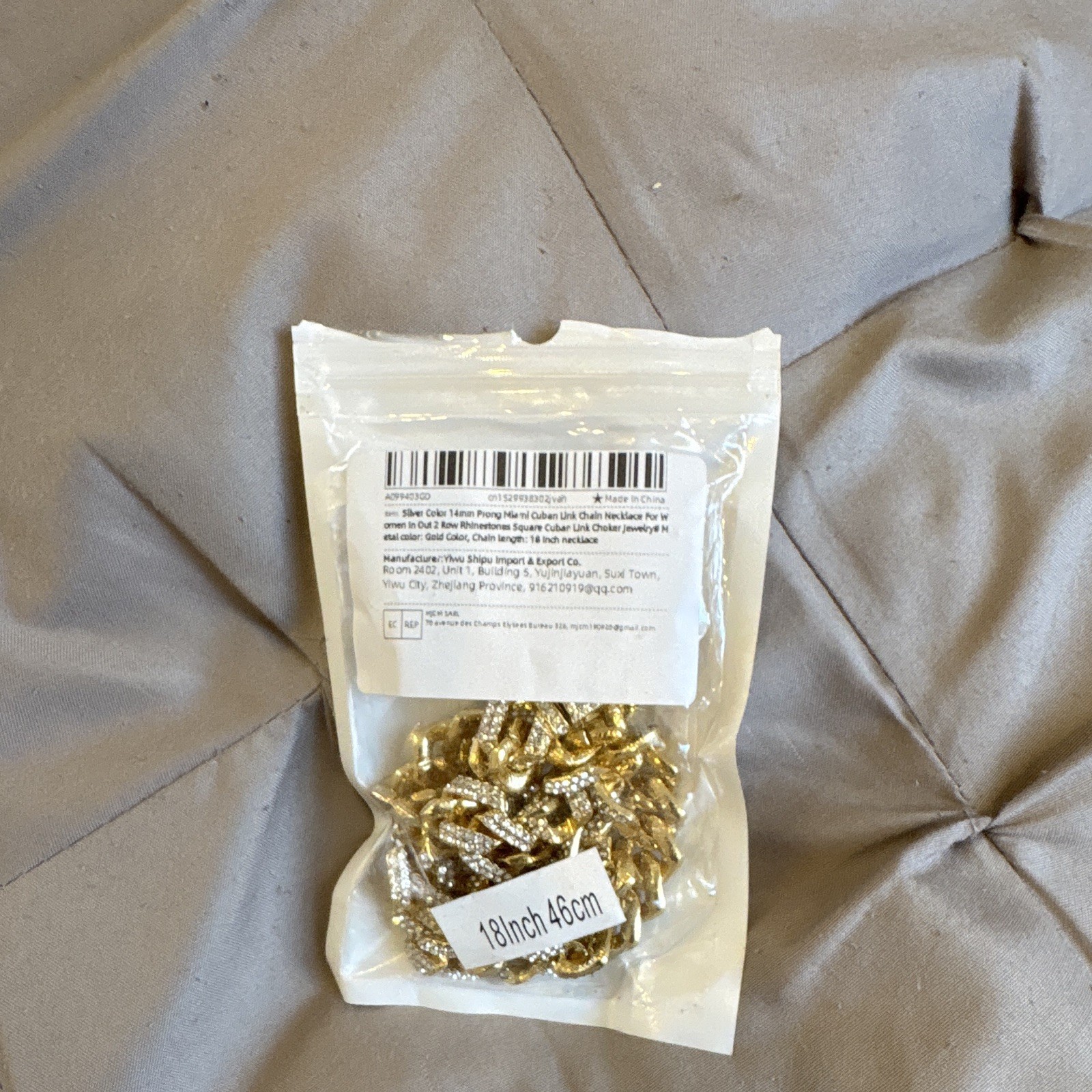 Gold Tone Iced Out Cuban Link Chain Necklace – Rhinestone, 18 in, Box