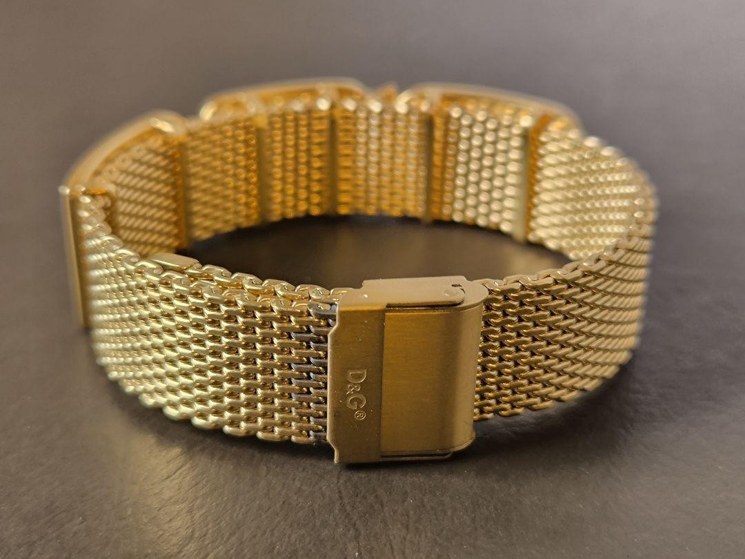 Dolce & Gabbana Bracelet Cuff Bangle Mesh Pattern Gold Logo Length: 9 in.