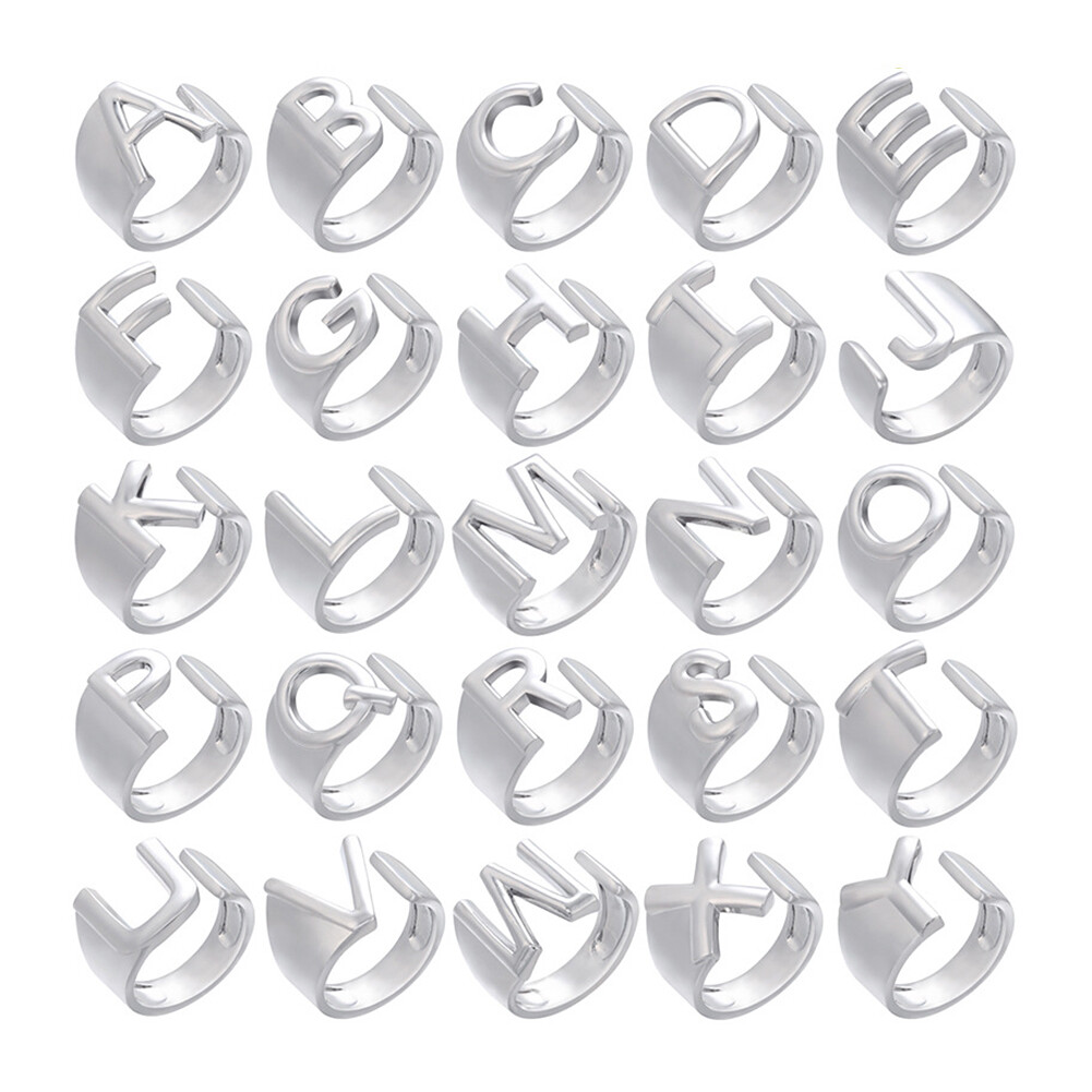 US Alphabet Letter A to Z Resizable Knuckle Ring Initial Gold Silver Letter Ring