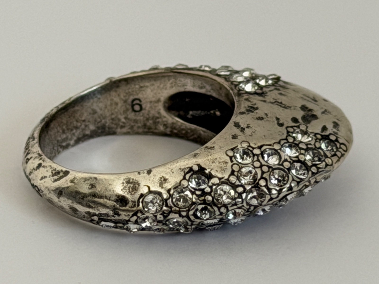 NWT Saint Laurent YSL Crystal Molten Bumpy Silver Brass 3D Dome Band Ring 6 $895