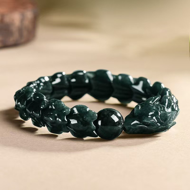 Real Grade A 100% Natural Blue Jade Jadeite Women Men Dragon Beads Bracelet