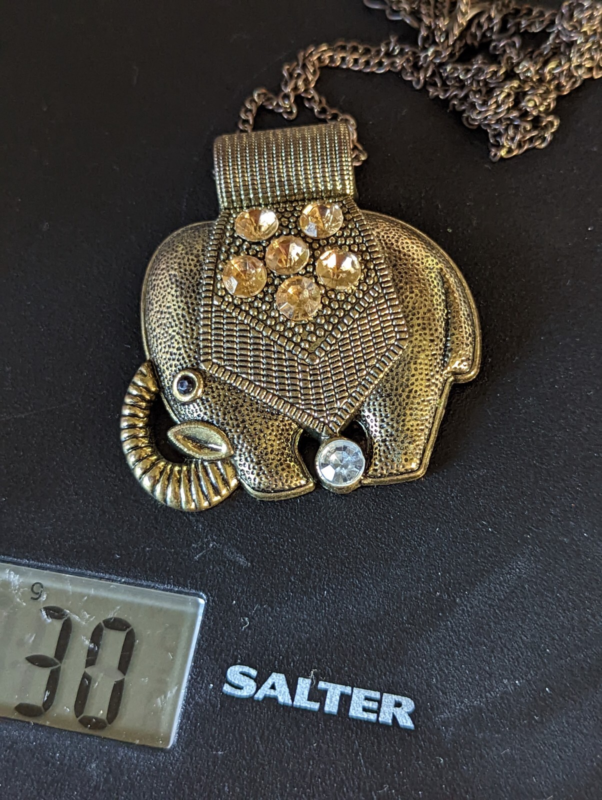 Women’s Vintage Necklace with Elephant Pendant Oxidised Brass 30g