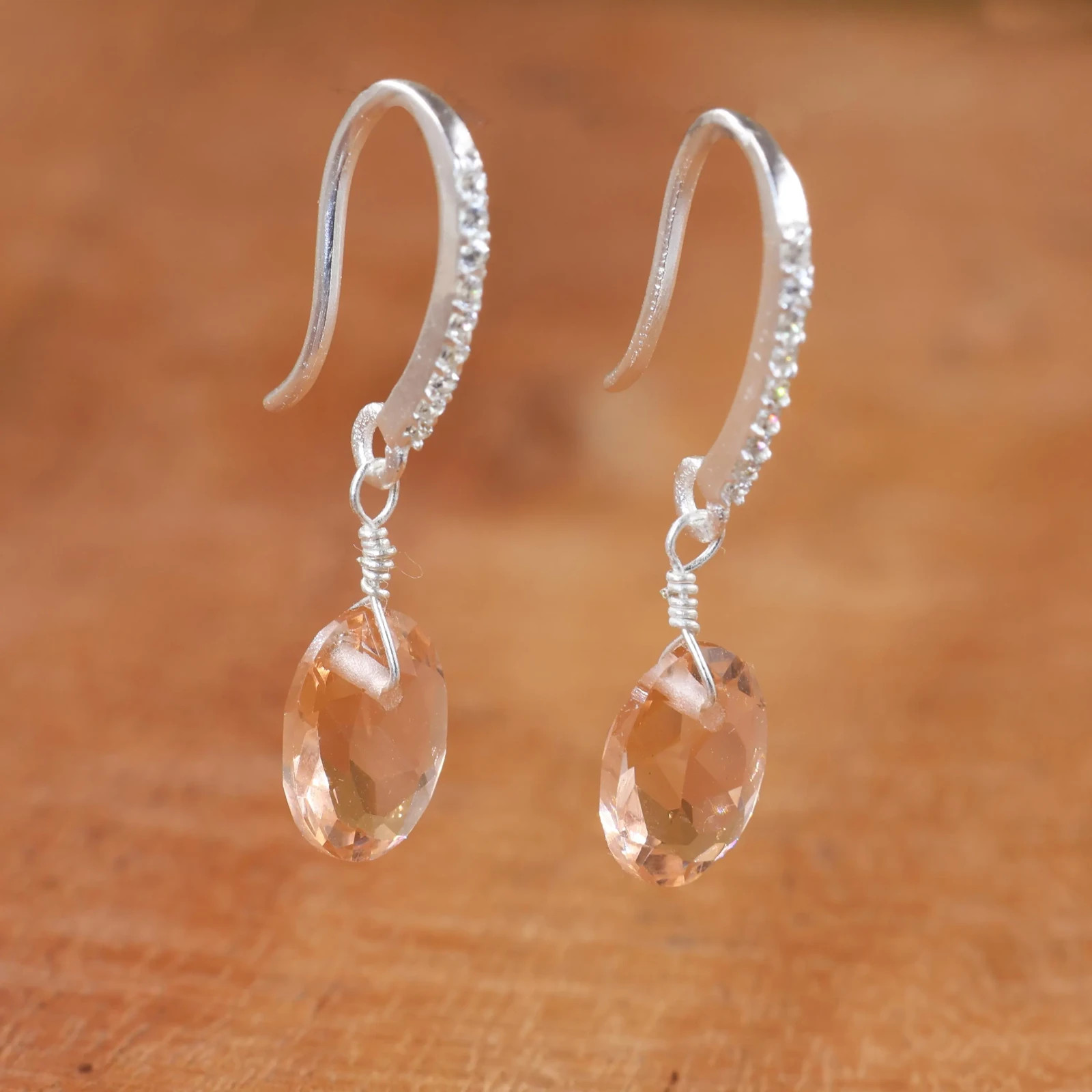 Peach Morganite Hook Earrings, Handmade Gemstone Jewelry, Chic Statement Earring