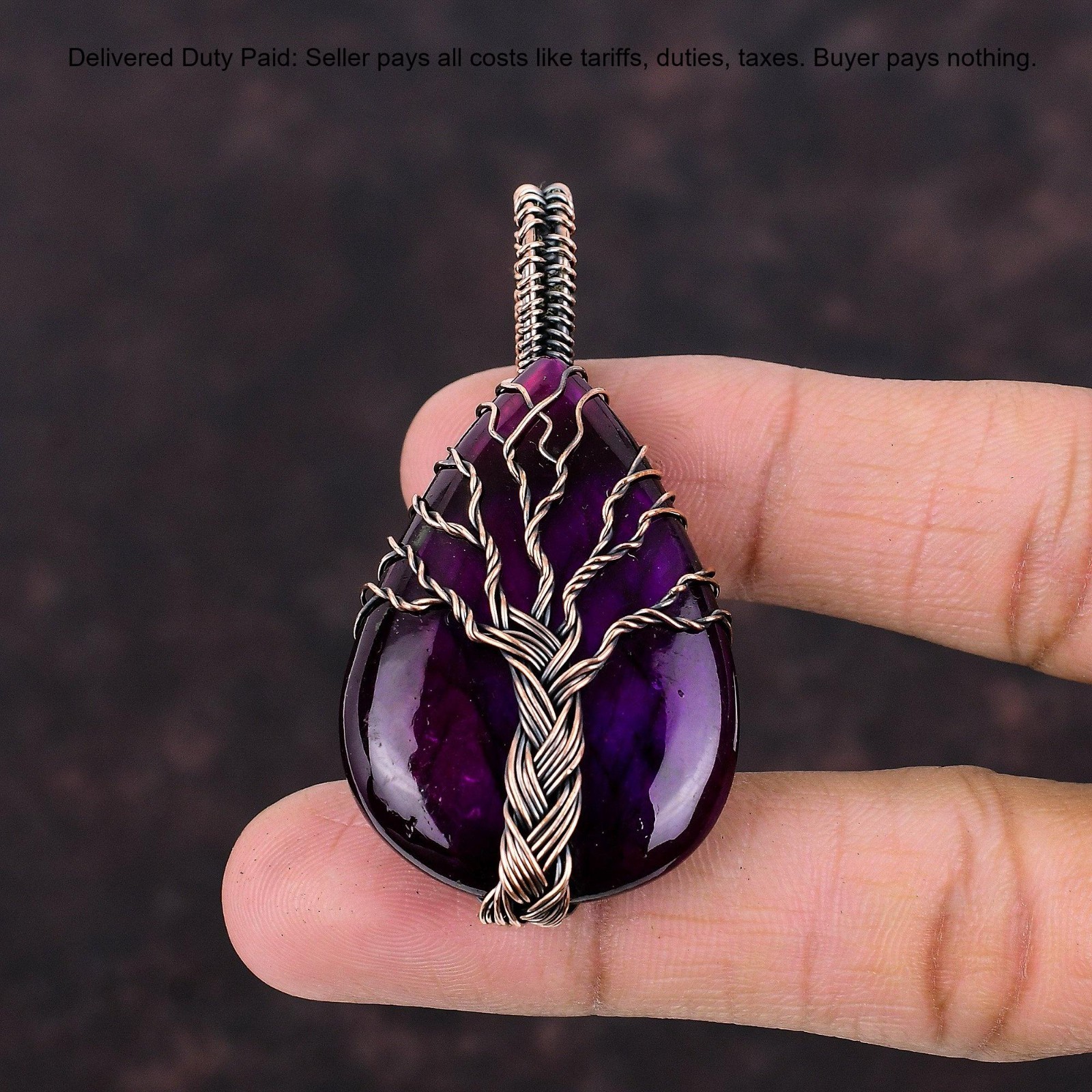 Pear Pink Fire Labradorite Gemstone Tree Of Life And Wire Wrapped Pendant Copper