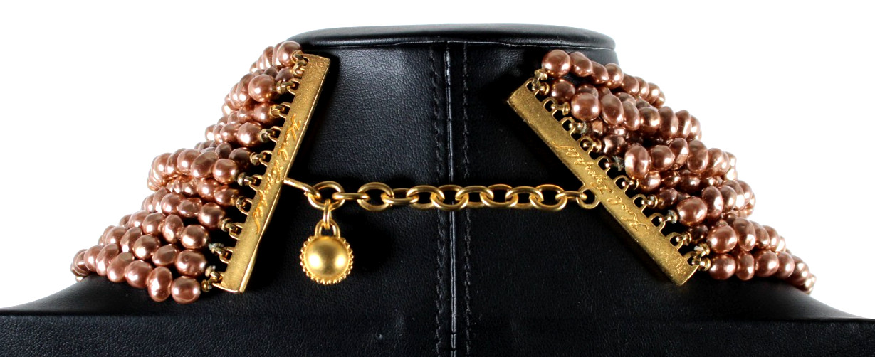 KARL LAGERFELD Vintage Rose Gold Faux Pearl Multi Strand Choker Necklace 15.25″
