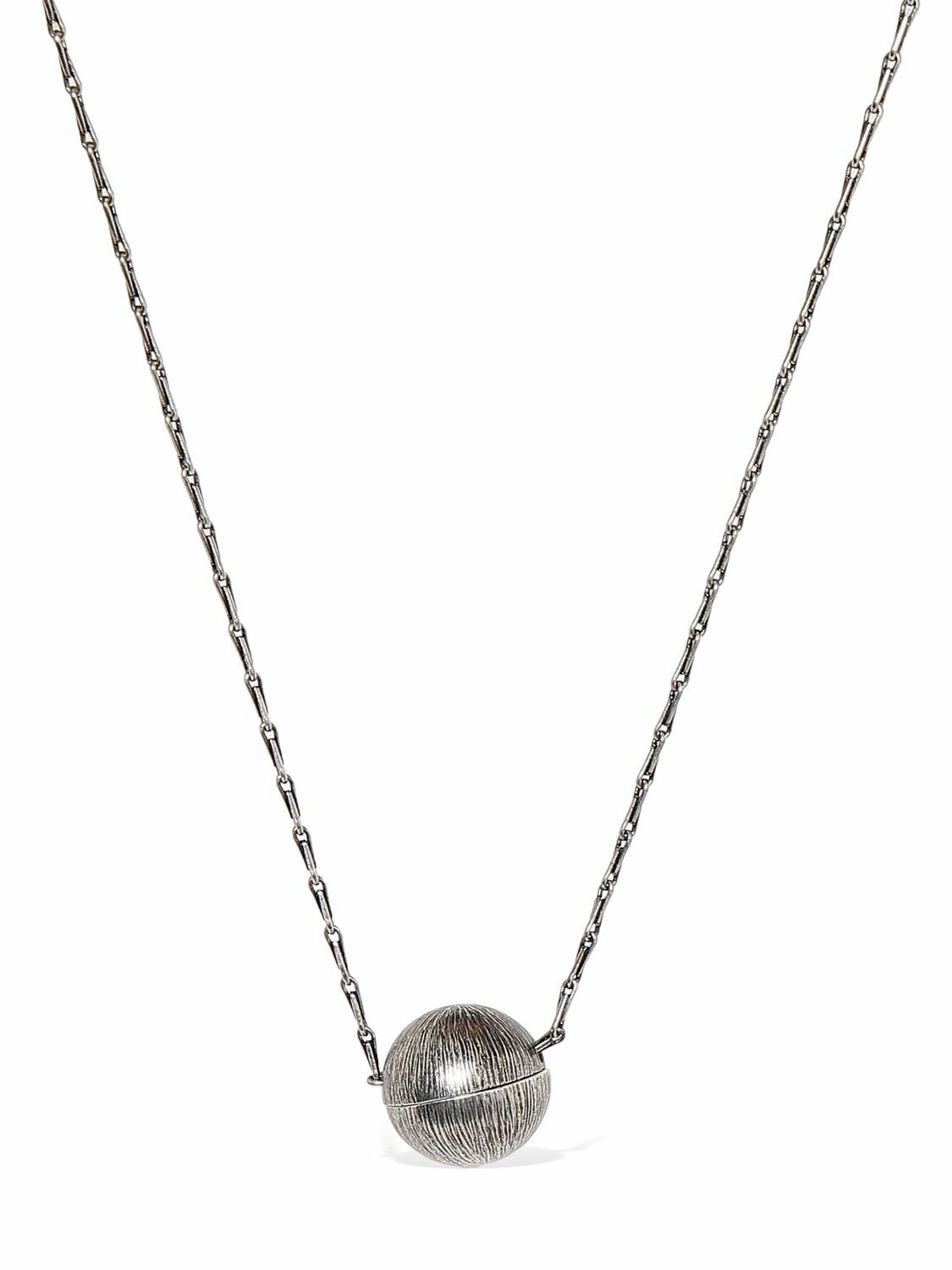 NIB Saint Laurent YSL Spherical Ball Pendant Silver Brass Chain Necklace $695