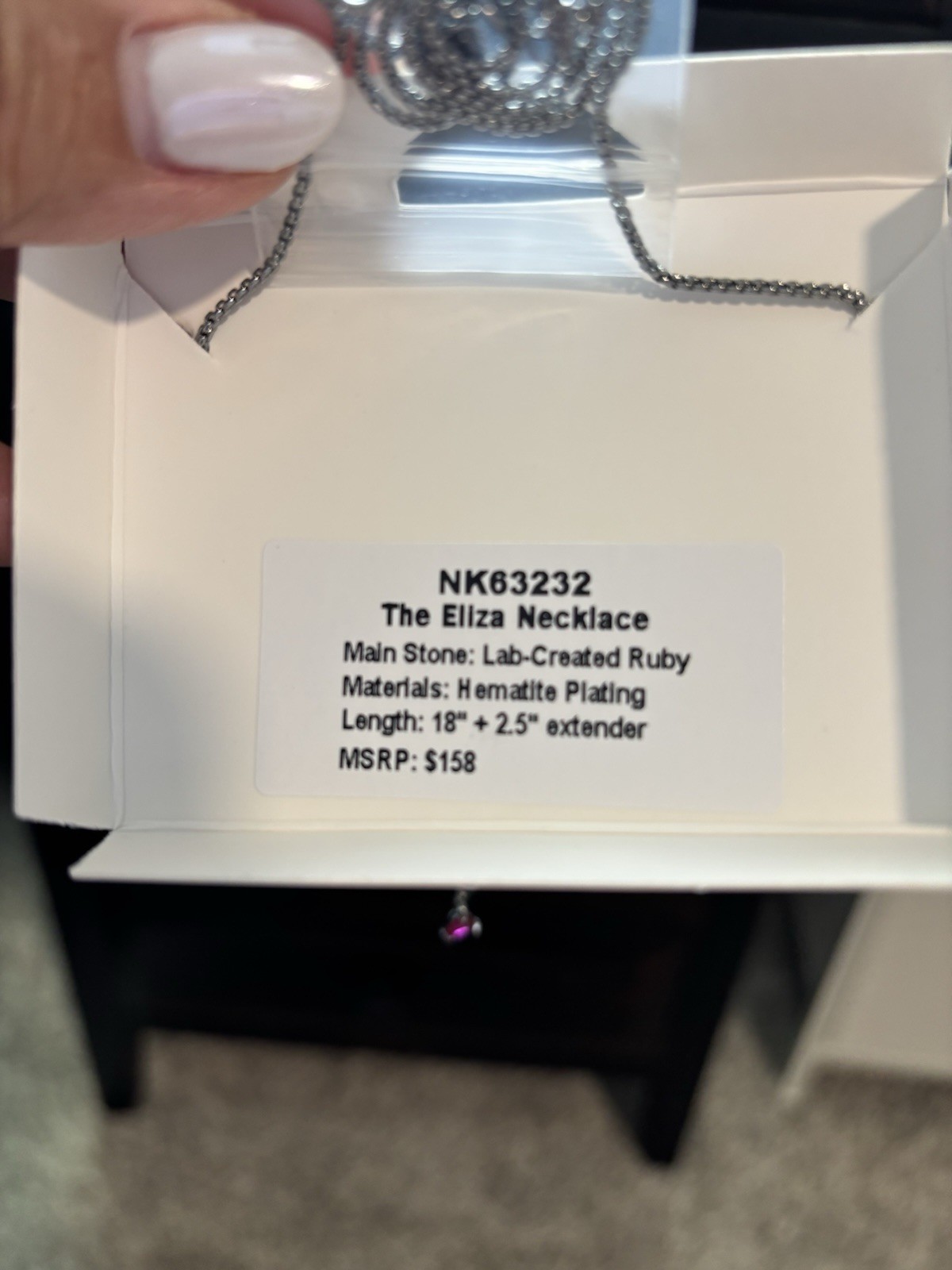 BP Eliza Necklace Lab-Created Ruby Hematite Plating 18in Adjustable NK63232
