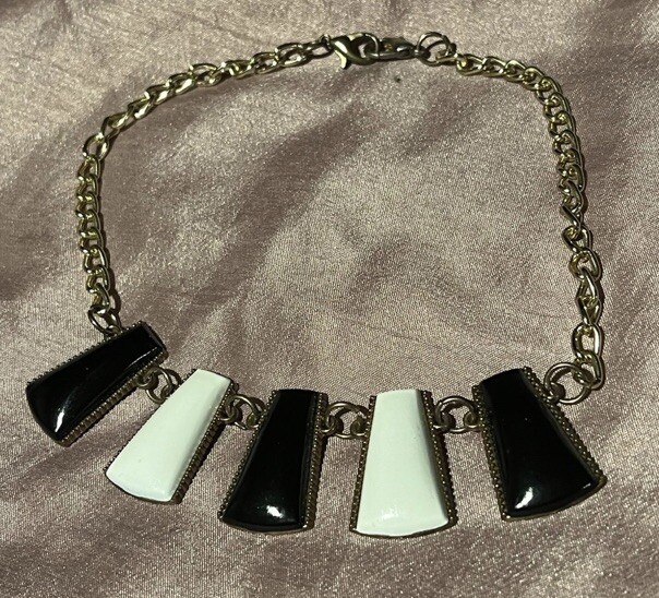Choker Necklace Black White Rectangle Pendants Chunky Statement Gold Chain Link