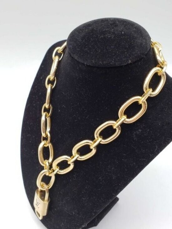 Authentic Louis Vuitton Gold Padlock with Unbranded Fashion Gold Plated Necklace