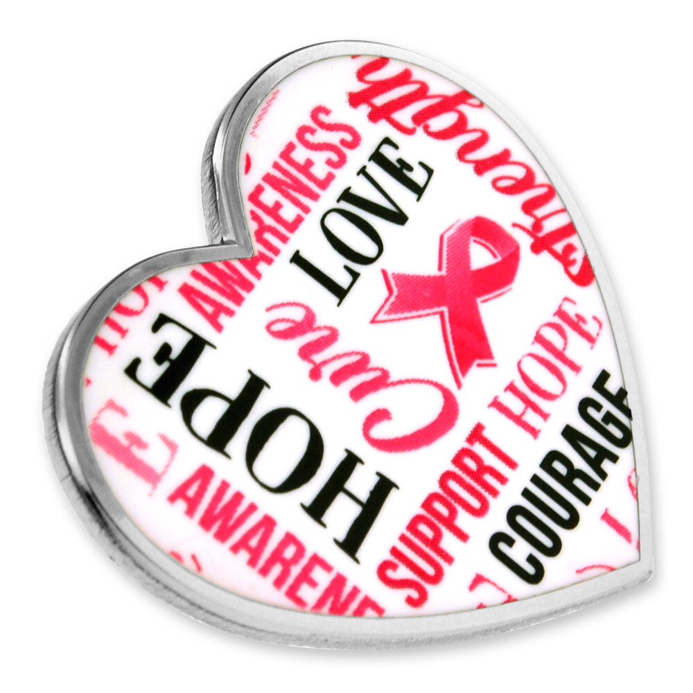 PinMart’s Breast Cancer Awareness Heart Words Enamel Lapel Pin