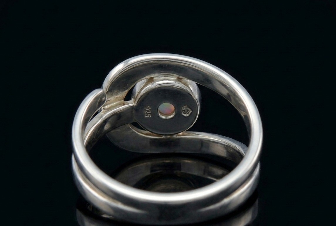 Sterling Silver Opal Ring, Modern Arc Design, Lab Created Gemstone,