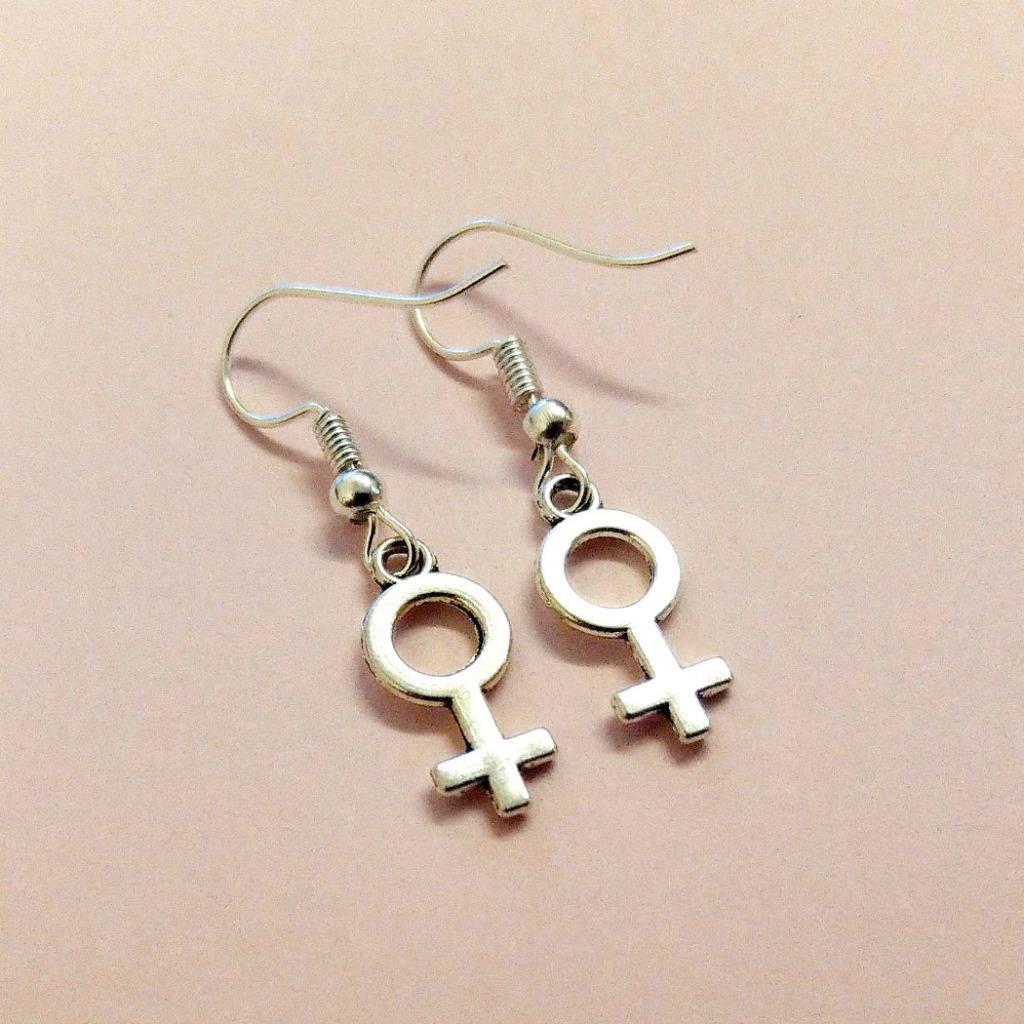 VENUS SYMBOL EARRINGS 1″ Small Charm Female Gender Feminist Woman Feminism Hook
