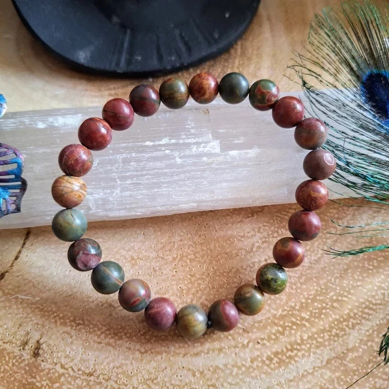 Natural Red Creek Jasper Bracelet 8mm Genuine Crystal Healing Calm Balance Gift
