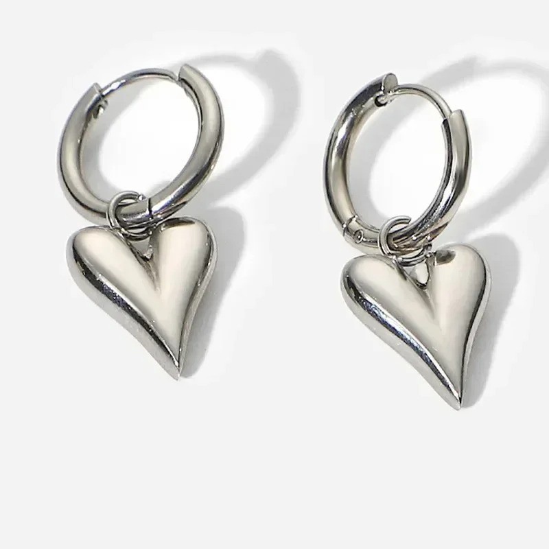 Fashion Jewelry Stainless Steel Chic Heart Huggie Hoop Earrings Charm Gold Color