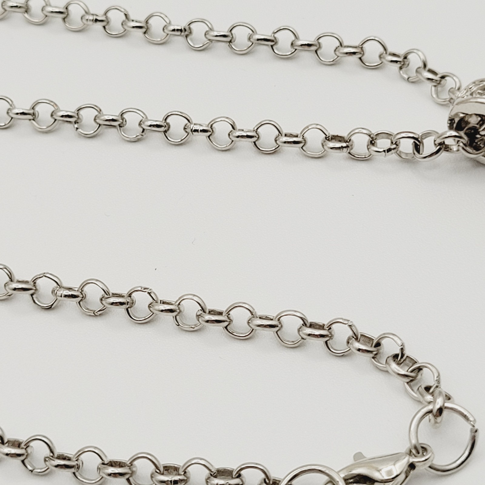 Clear Crystal Teardrop Pendant Necklace Silver Tone Stackable Adjustable 40″