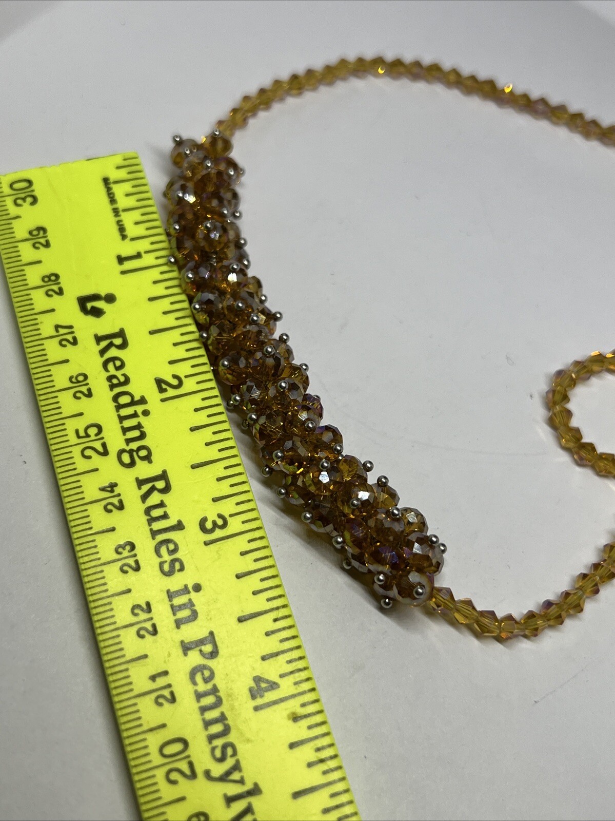 Yellow Shiny Faceted Glass Bead Cluster Necklace, 18” with 2.5” extender 7570