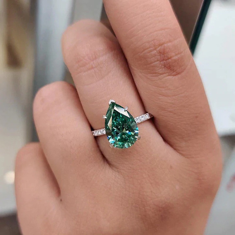 Woman White Gold Plated Sparkling Green CZ Oval Band Ring Sizes 6-10