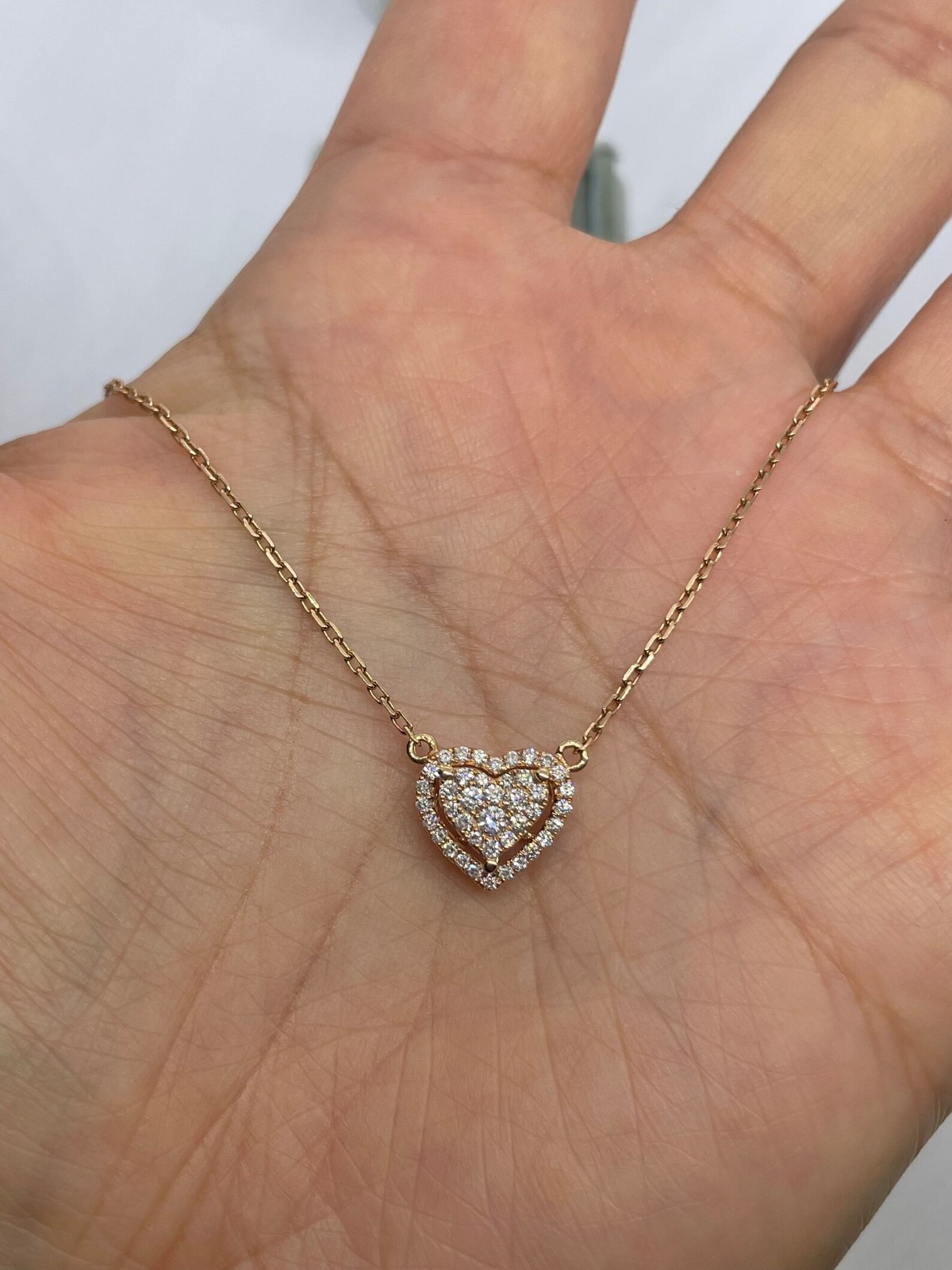 1.00 Ct Round EF VS Heart Shape Halo Lab Grown Diamond Necklace in 14K Rose Gold
