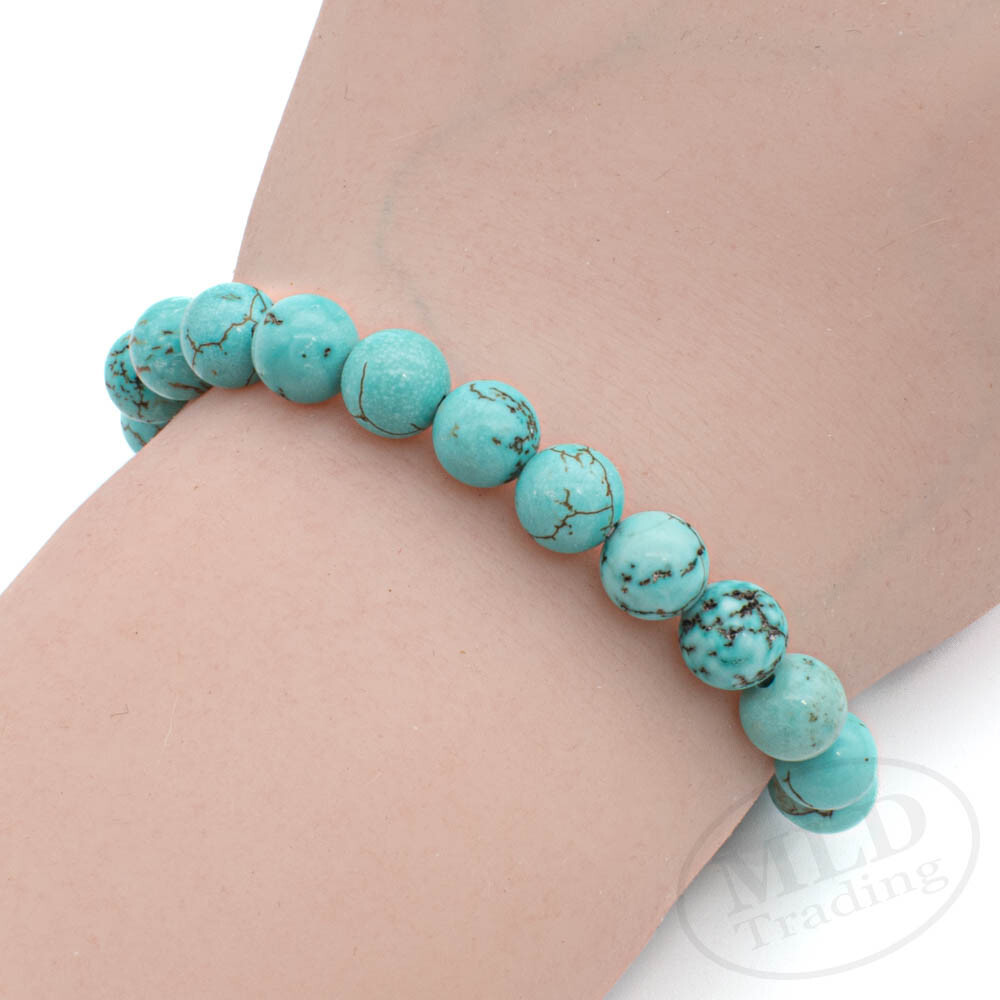 Natural Blue Turquoise Stretch Bracelet 7″ – 4mm/6mm/8mm/10mm/12mm Bead Options