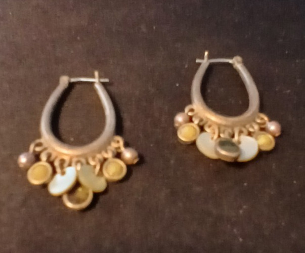 Multicolor 1.5″ Shell/Stone/Metal Pierced Earrings Silver-Tone