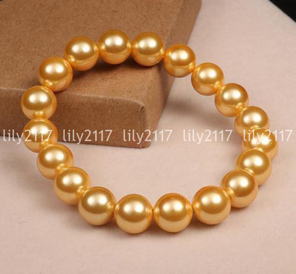 Fashion 4 Colors 10mm South Sea Shell Pearl Round Beads Elastic Bracelet 7.5”