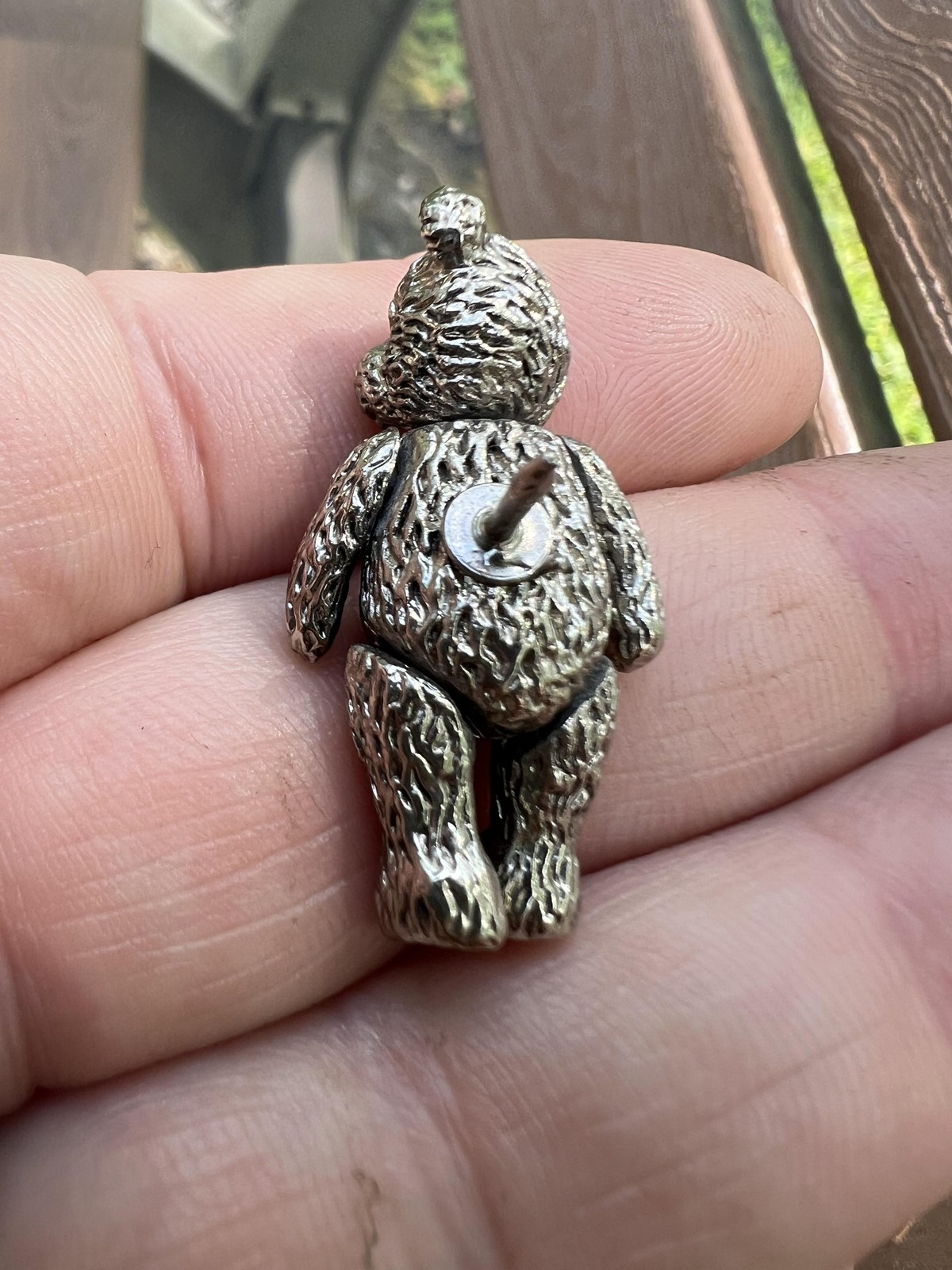 Silver Teddy Bear Lapel Pin Brooch 3D Metal Toy Animal Articulated Posable