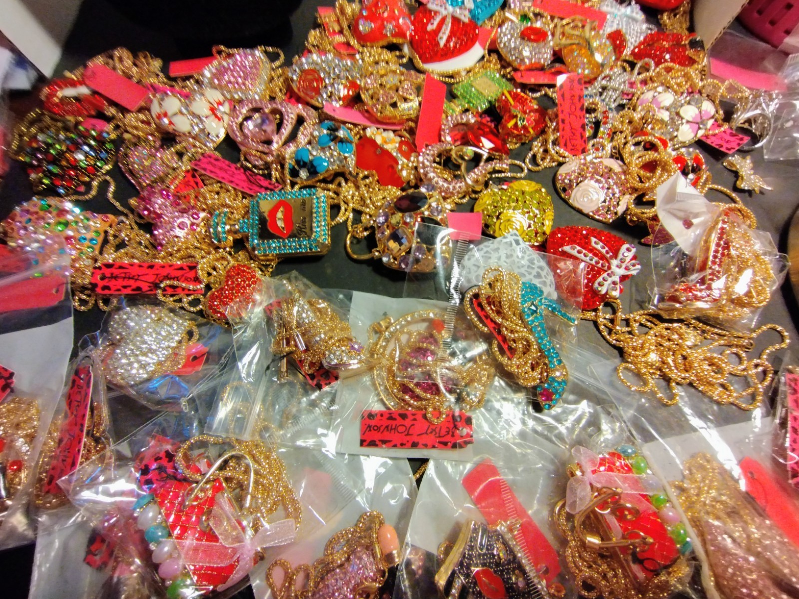 BETSEY JOHNSON Rhinestone novelty pendant necklaces/ Pins Wholesale lot Of 25