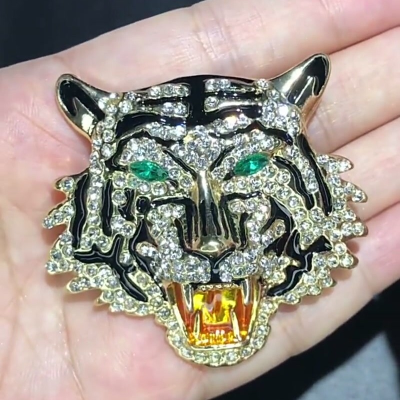 Hot Sale Rhinestone Leopard Pin Tiger Badge Wolf Brooch Gift Jewelry Accessories