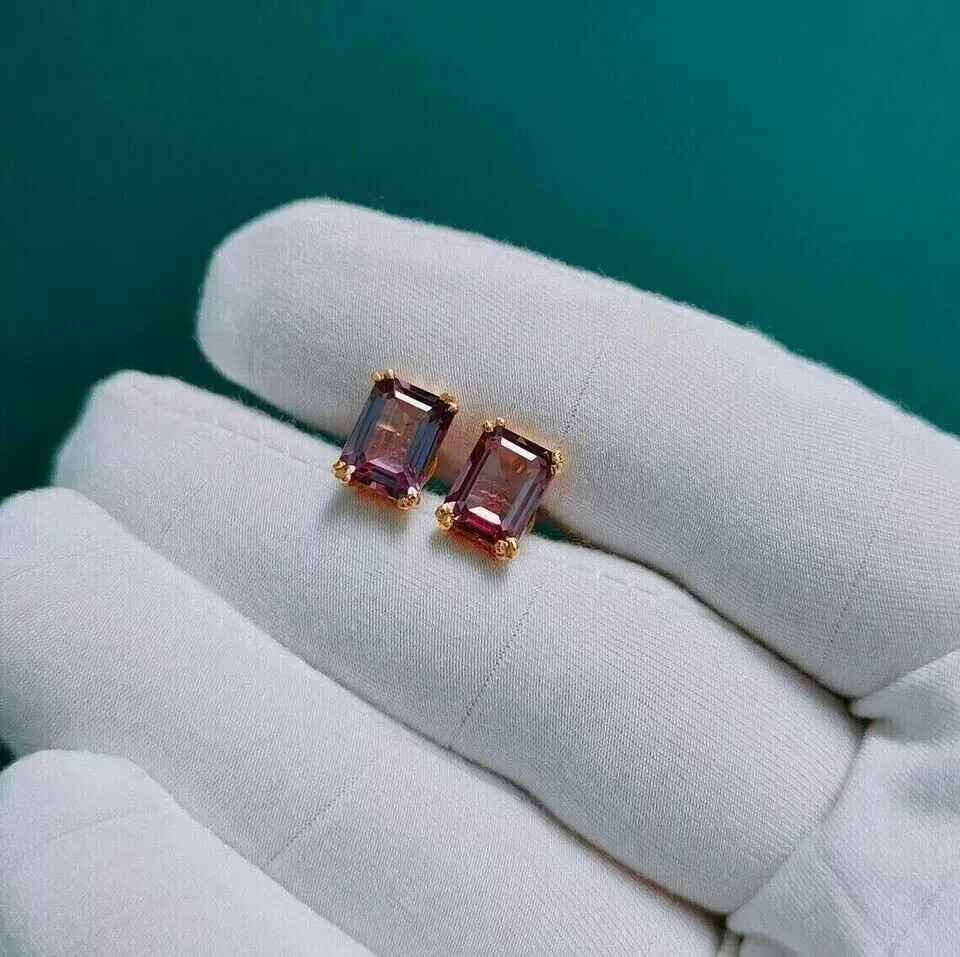 NATURAL GENUINE 6.44ct RUSSIAN ALEXANDRITE EARRINGS POSTS 14K YELLOW GOLD Filed