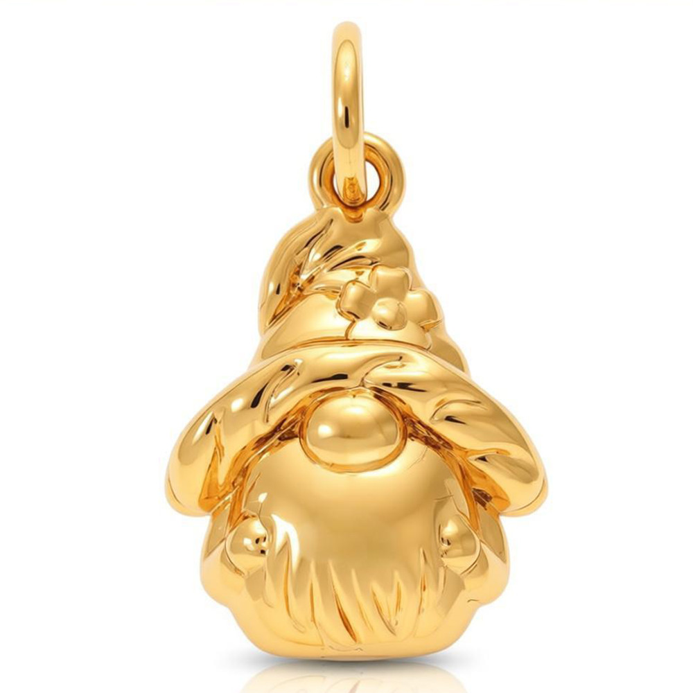 Garden Gnome Pendant Charm 18K Gold Plated Goblin Fairytale Fantasy For Necklace