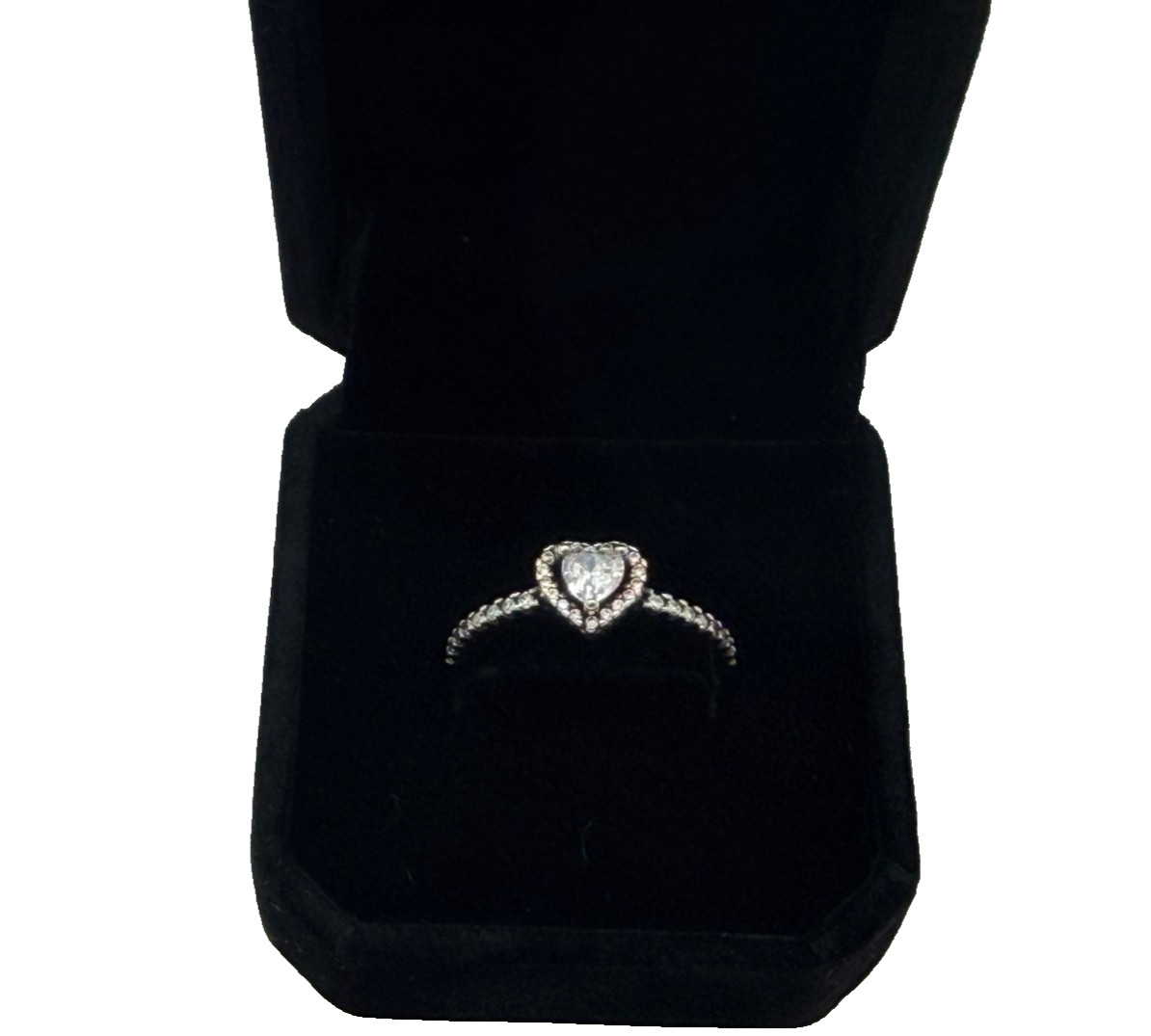 Heart Shaped Clear Stone Fashion Ring in Velvet Box – Size 8 (non-branded)