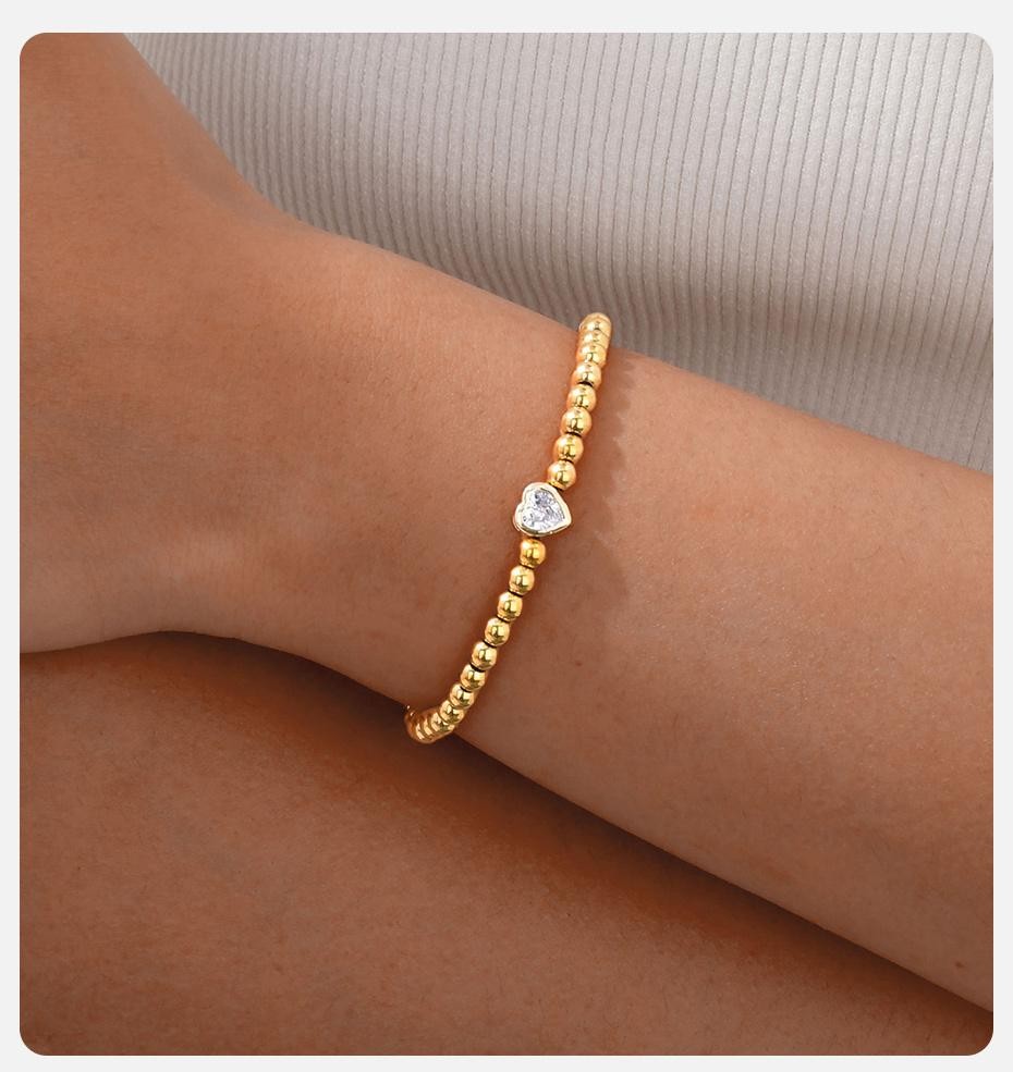 Vnox Cz Heart Beaded Bracelet Stainless Steel Women Valentine Gift 78 Chars