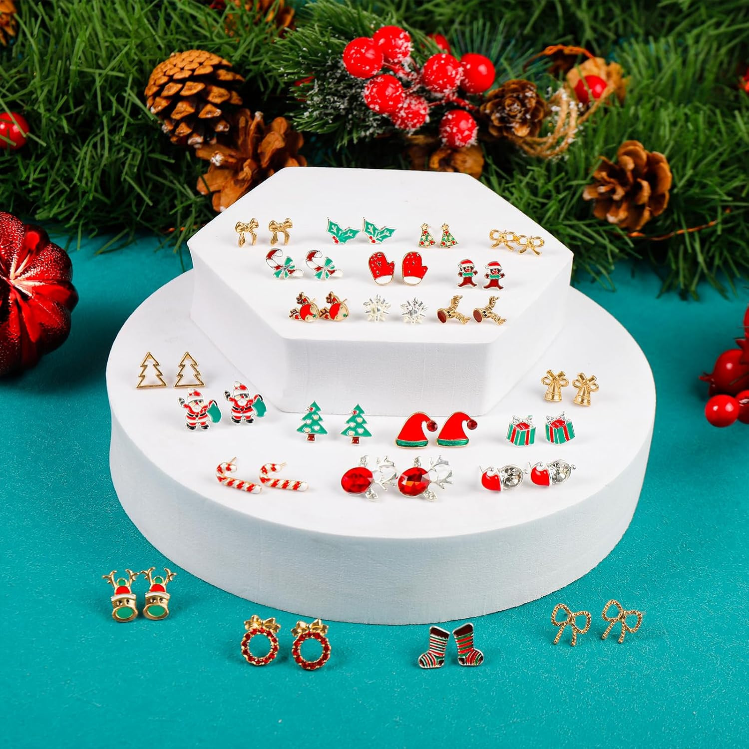 Gushu 30 Pairs Christmas Earrings for Women, Xmas Gifts Holiday Cute Stud