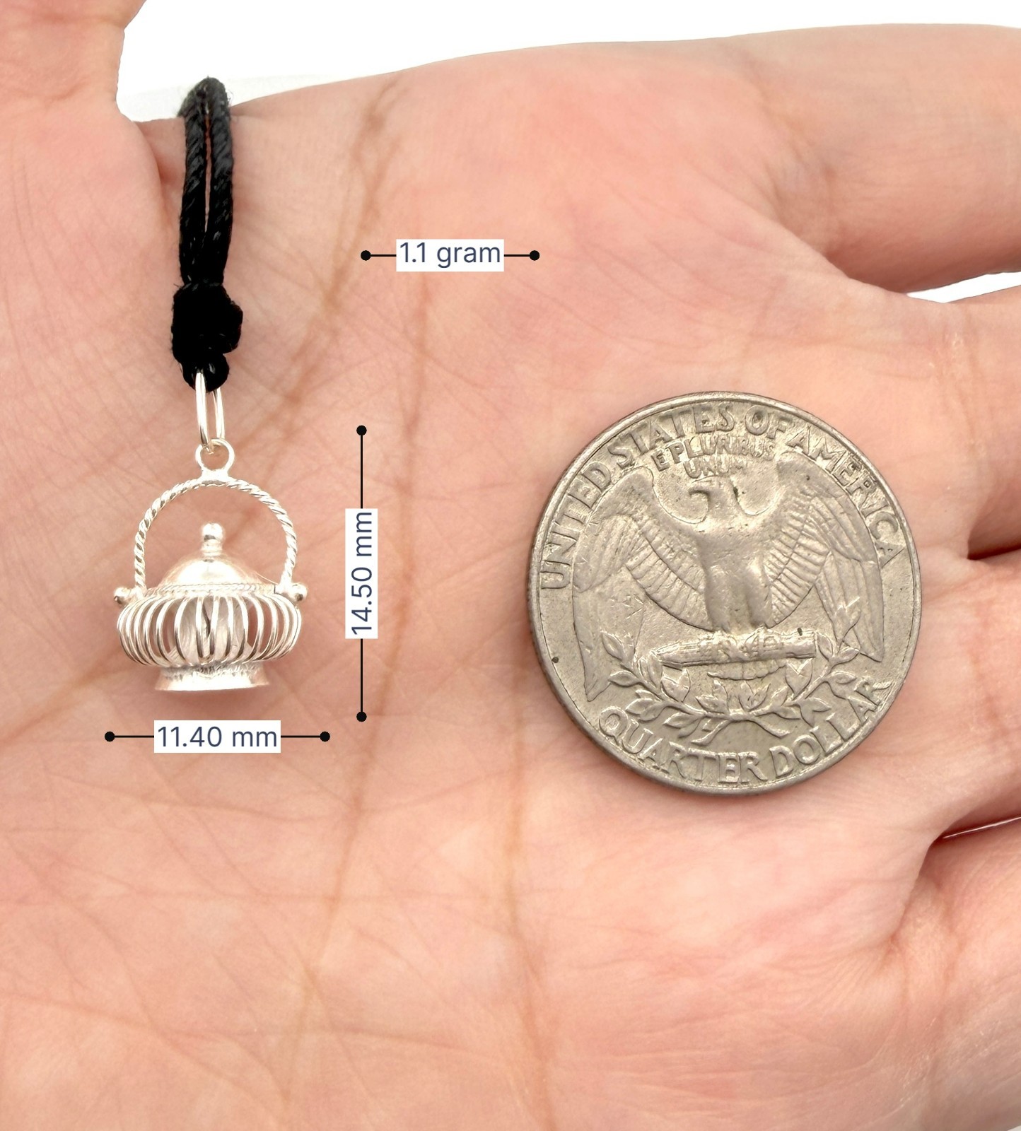 Vintage Handcrafted Basket 92.5 Sterling Silver Charm Pendant Jewelry