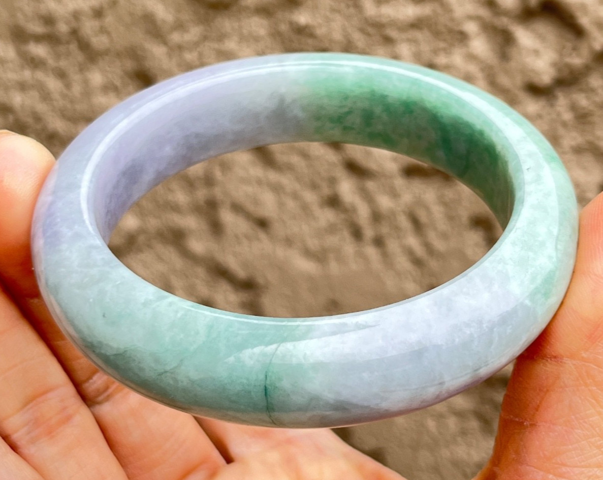 Natural Grade A Burmese Jadeite Bangle 52.7mm Lavender & Green – Unique Piece