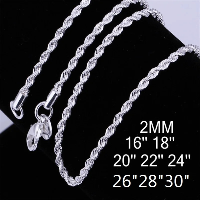 Hot 16-30INCHES 925 Sterling Silver 2MM Twist Rope Necklace for woman fashion de