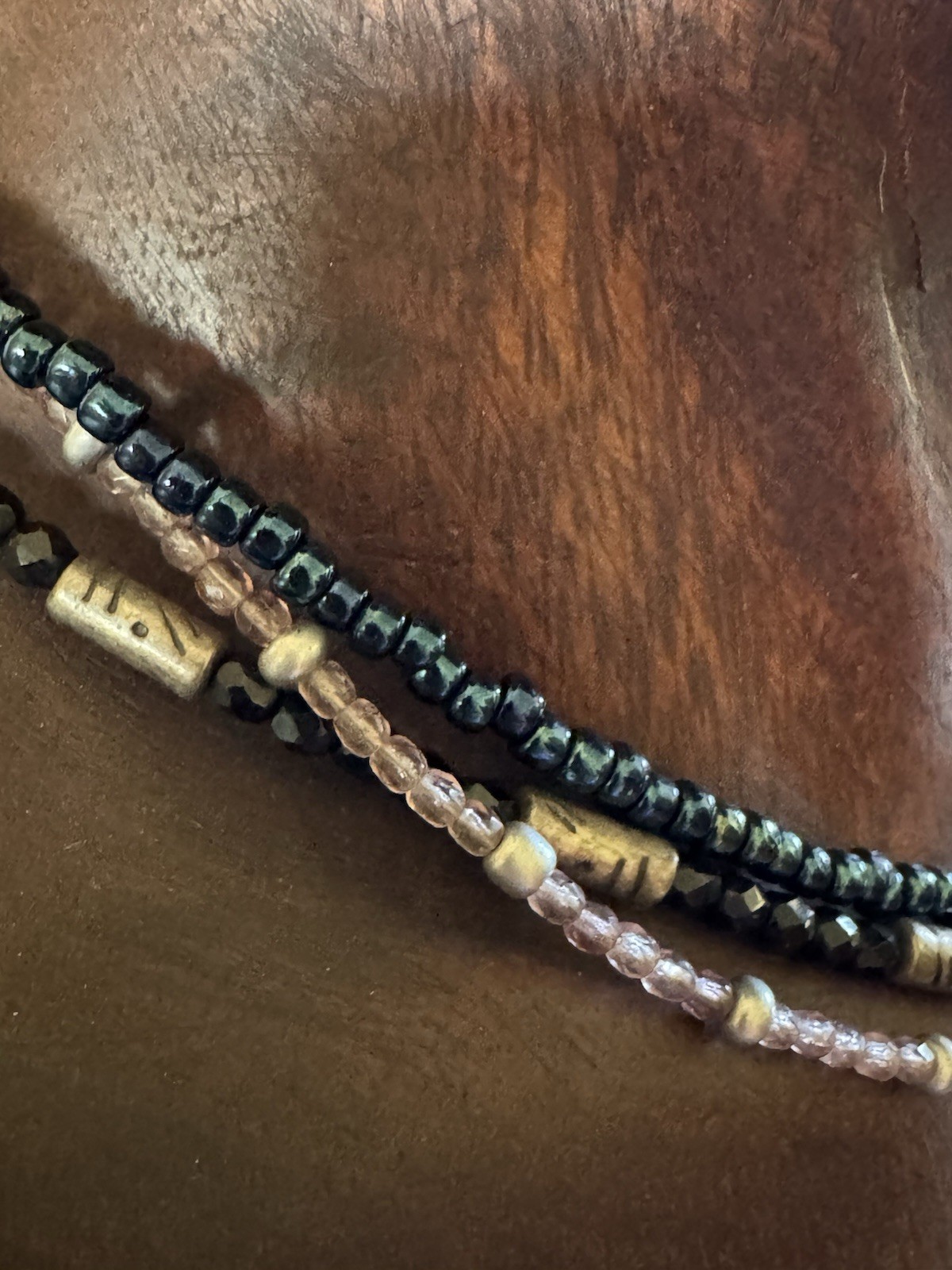 Multi-Strand Glass Beaded adjustable Necklace Black Blue Purple Silver Chico’s