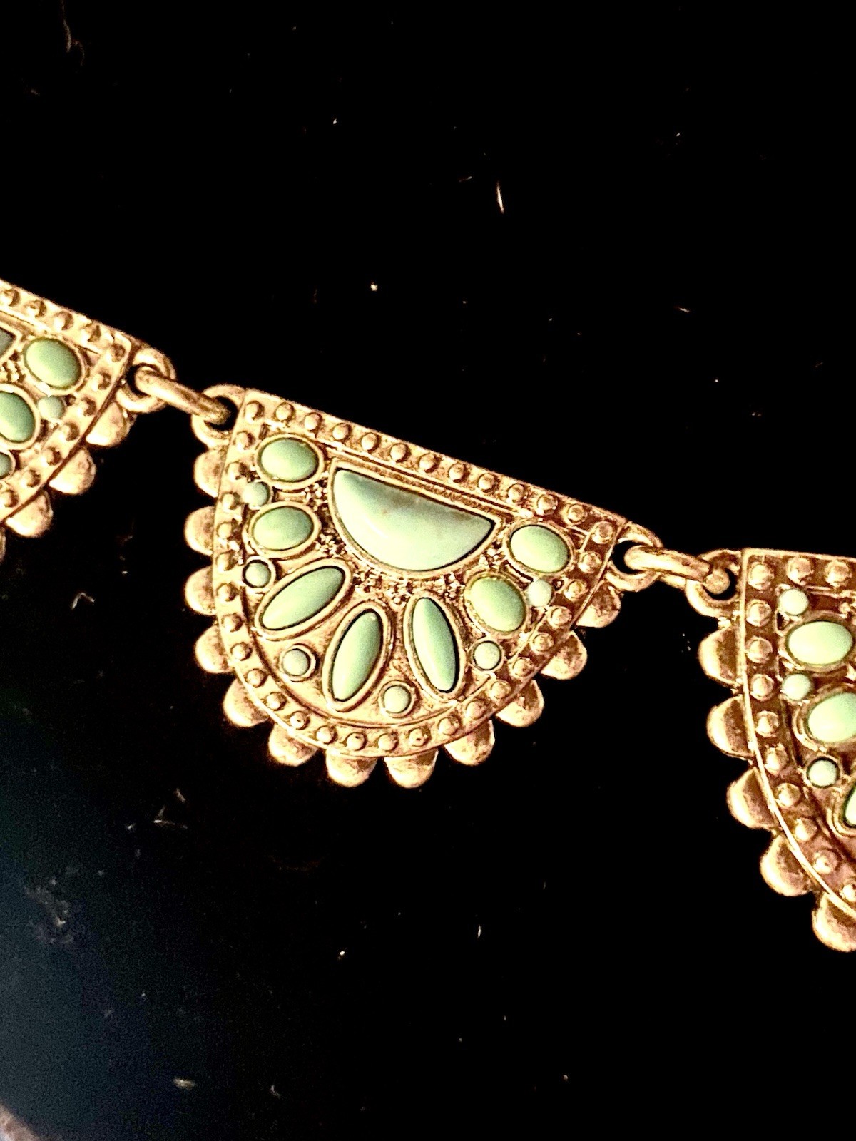 NEW Lucky Brand Boho Bib Necklace Turquoise Green Stone Fan Panels Gold