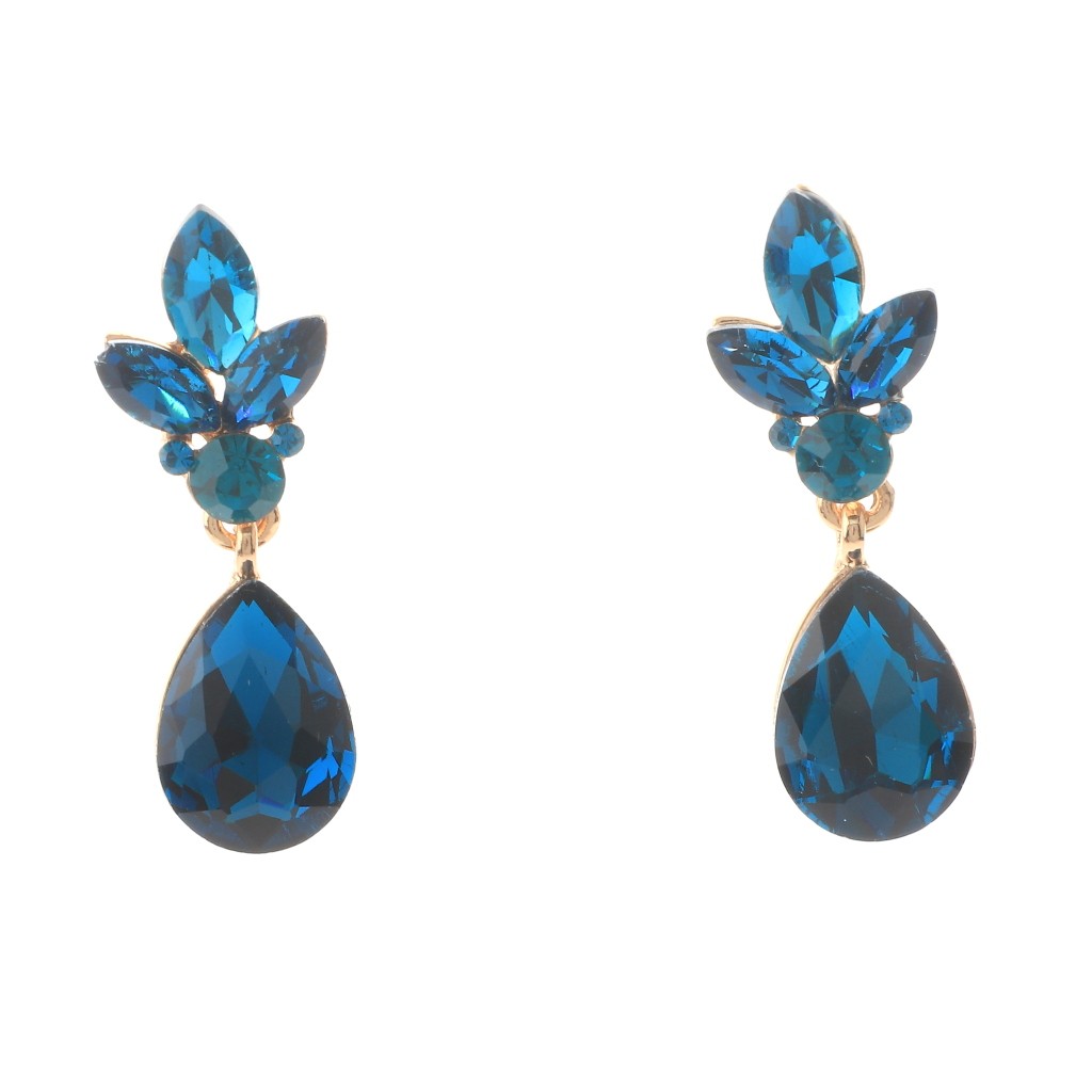 Gold Tone Alloy Metal Crystal Rhinestone Drop Post Earrings ER2563-BLZ