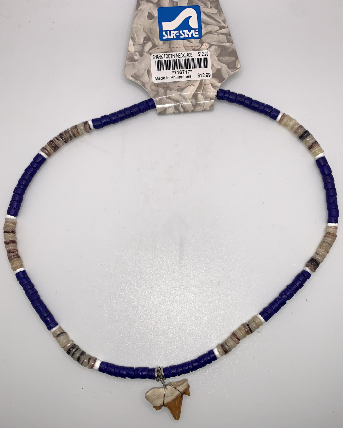 Surf Style Necklace Blue/White/Gray/ Shark Tooth Adjustable 18″ 716717 BOGO!