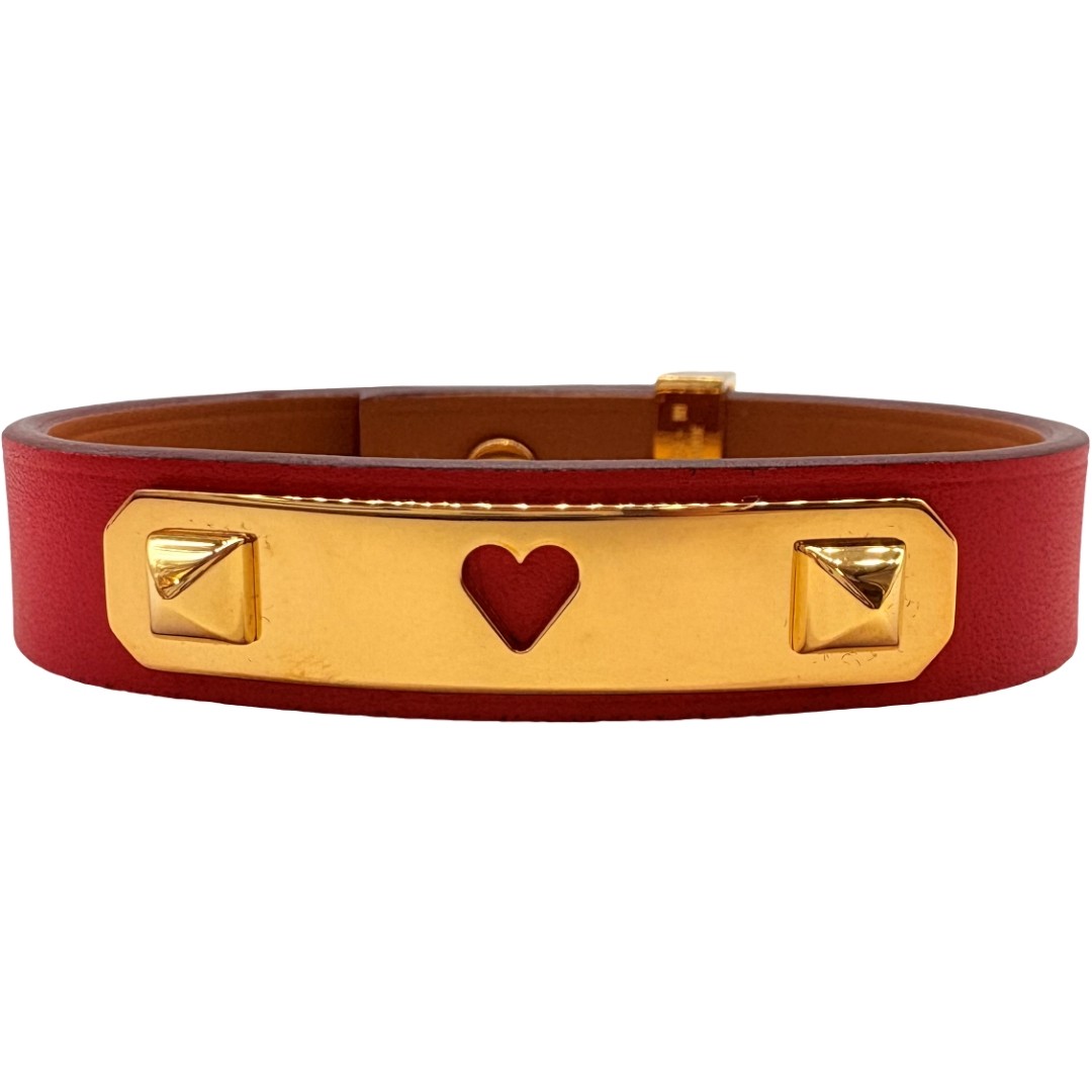 Authentic HERMES T2 As de Coeur Y Stamp Bracelet Red Leather #36638568