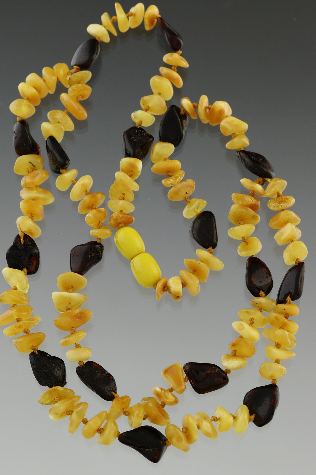 Free Shape Pieces Genuine BALTIC AMBER 2 Strand Knotted Necklace 15.7g 180123-5