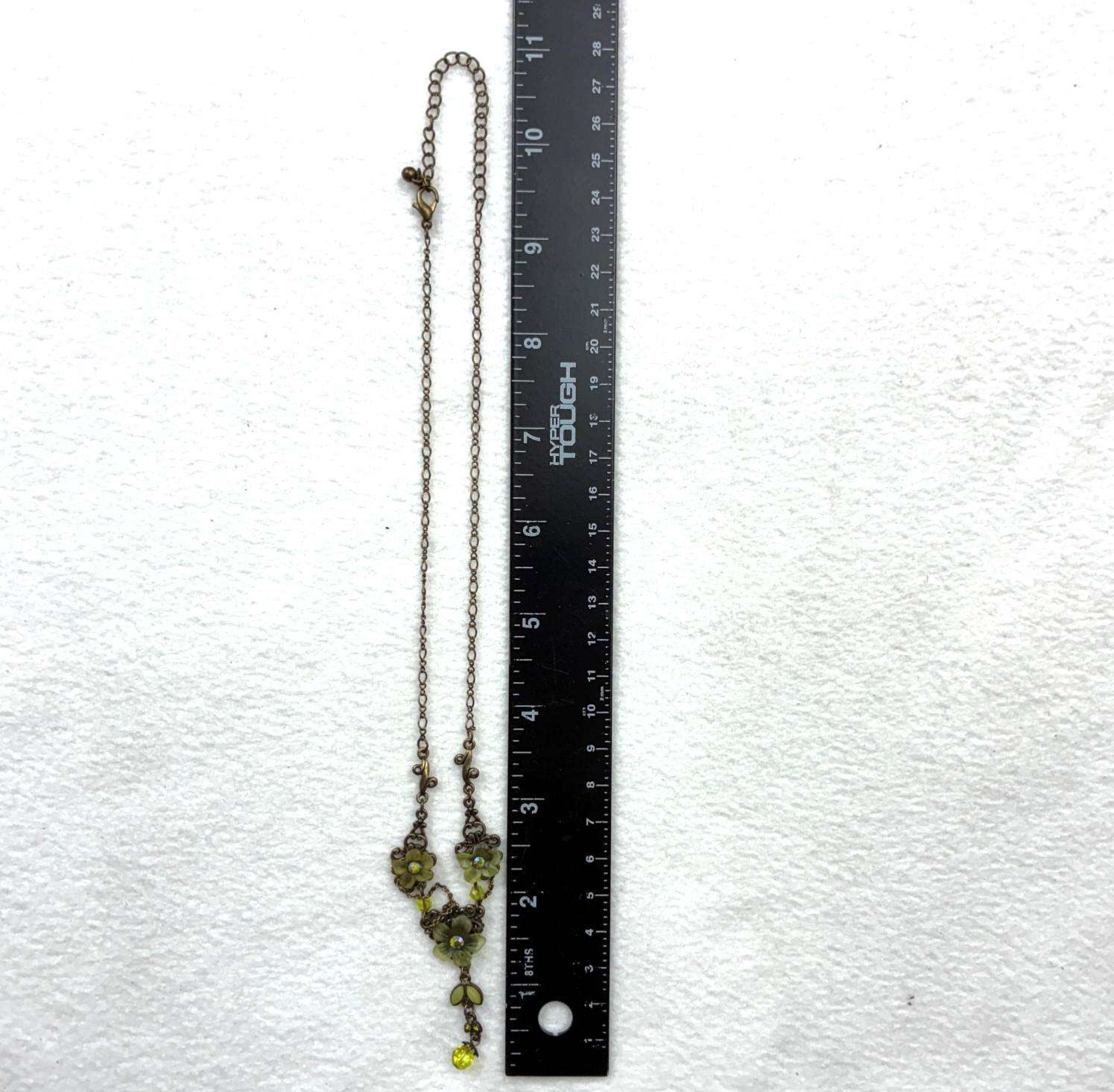 VTG Michal Negrin Green Enamel Floral Rhinestones Necklace Bib Shabby Chic Boho